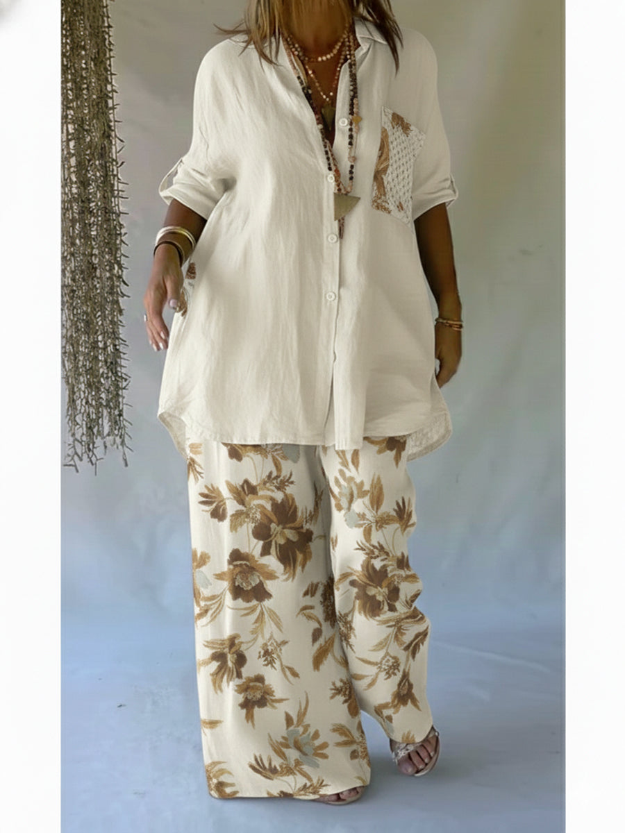 Piece Set – Casual Shirt & Wide Leg Pants Outfit