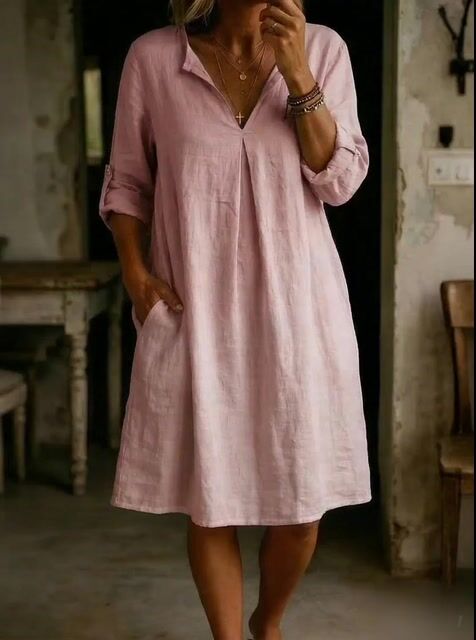 Women's Casual Solid Color Cotton Linen Dress