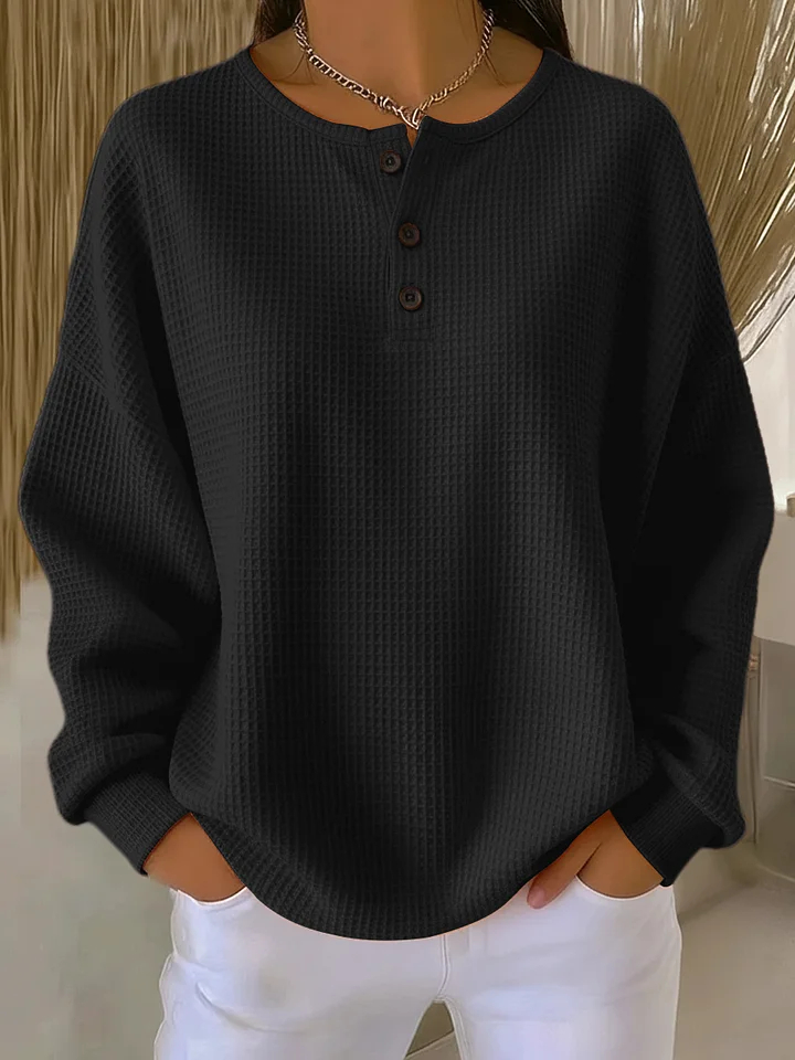 New Arrivals🔥Women's Casual Waffle Henry Collar Sweatshirt