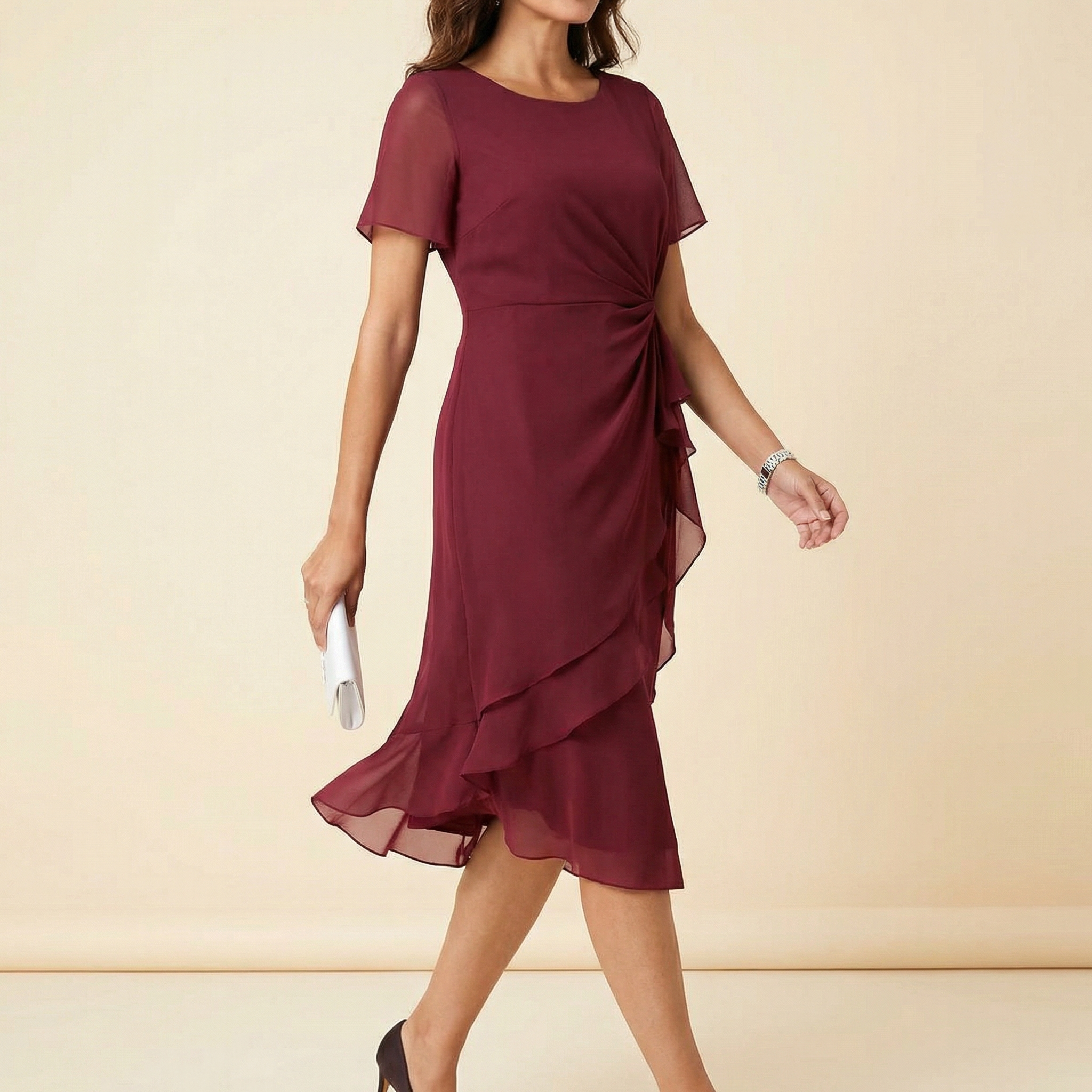  Gathered Twist Waist Dress