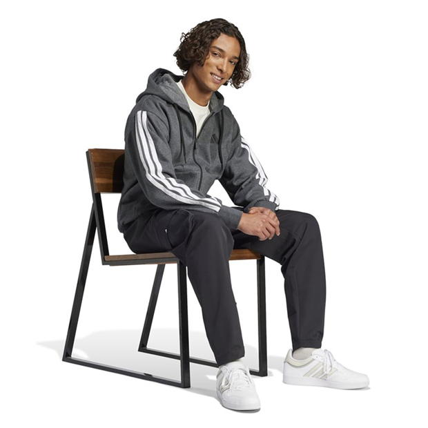 Mens Essentials Fleece 3-Stripes Full-Zip Hoodie