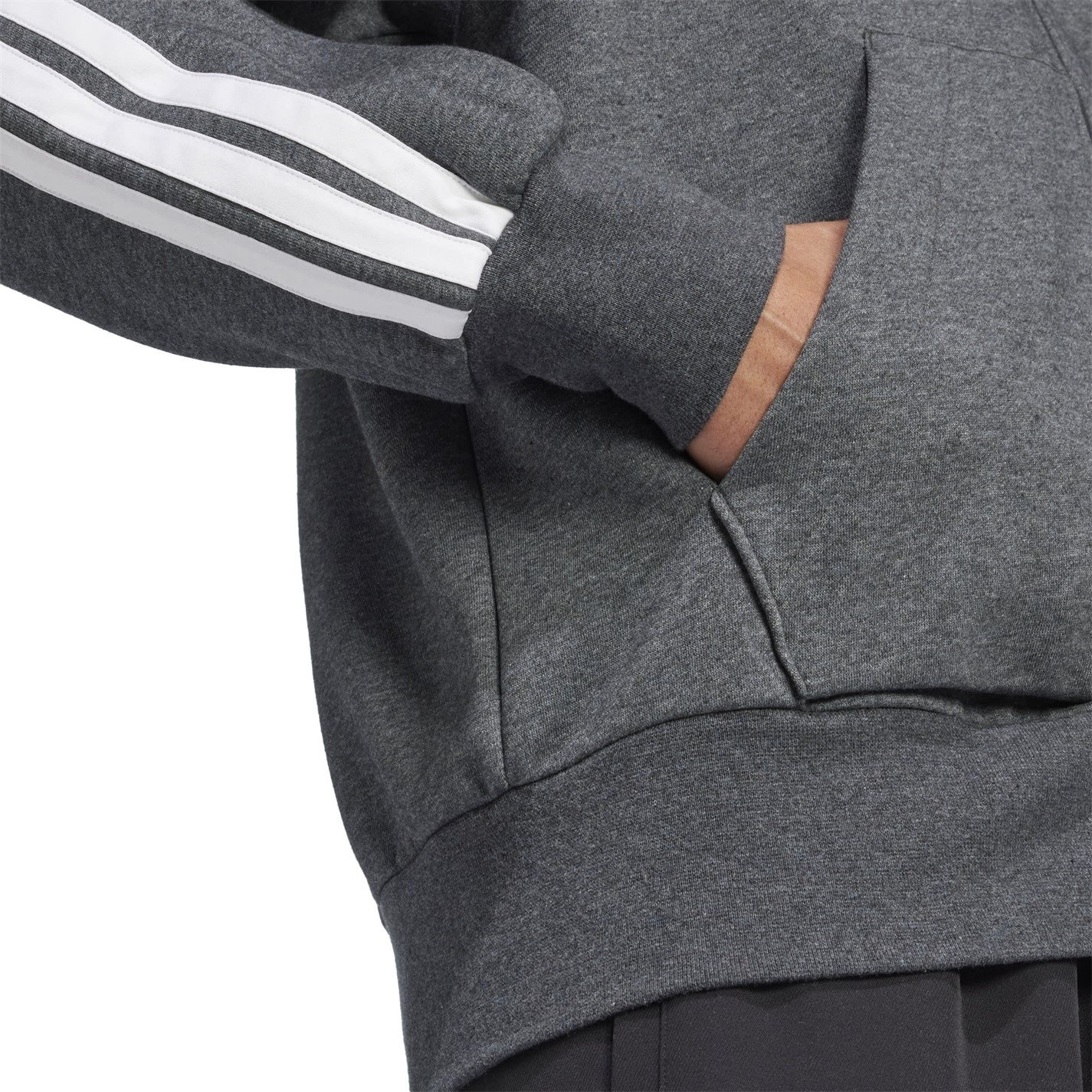 Mens Essentials Fleece 3-Stripes Full-Zip Hoodie