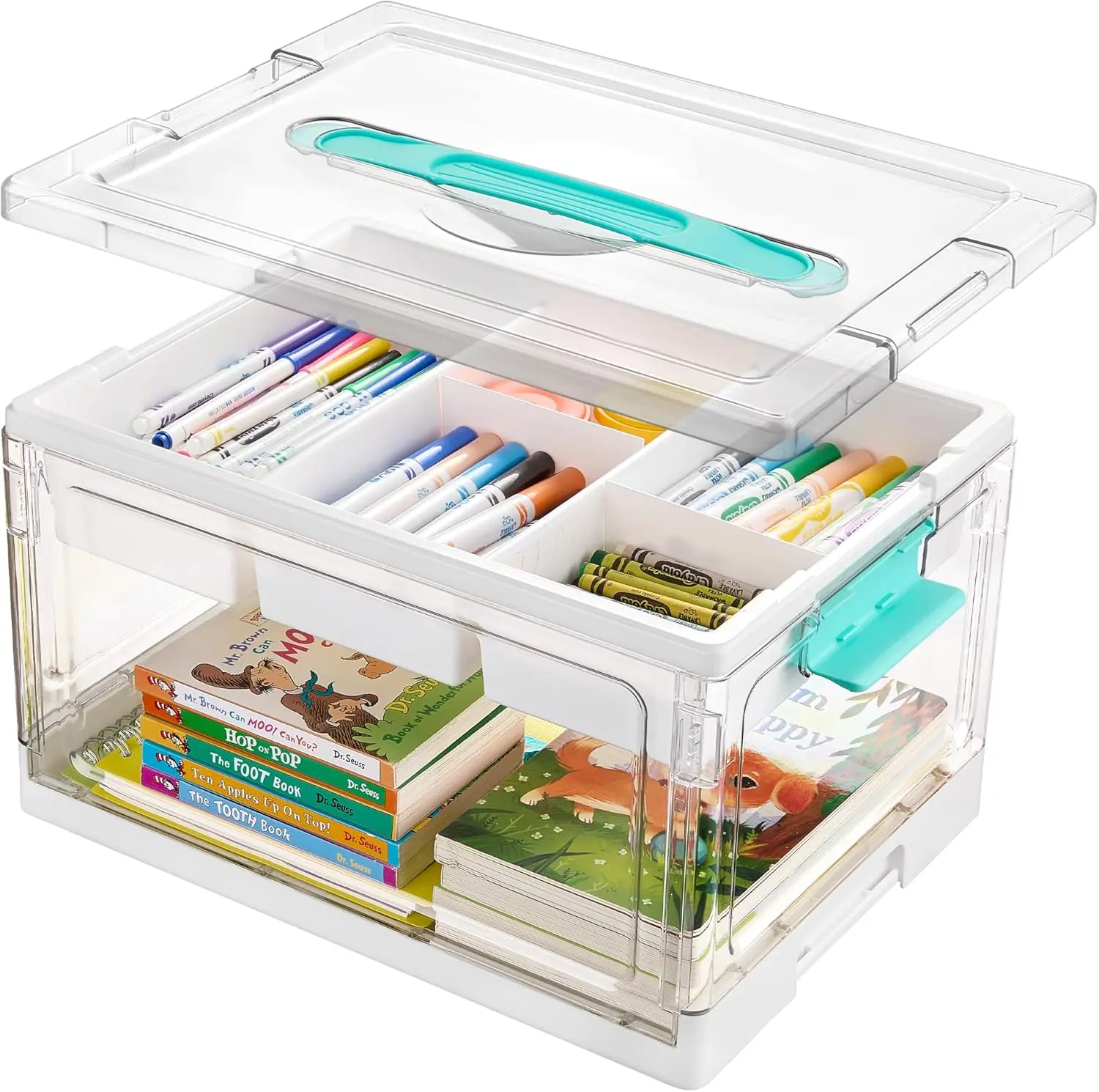 1-2Pack 24QT Clear Plastic Craft Organizers and Storage Box with Removable Trays and Dividers, Art Supply Organizers and Storage, Ideal Containers for Coloring Books, Toys, Craft Supplies, Medicine, Playdough, Easter Gift