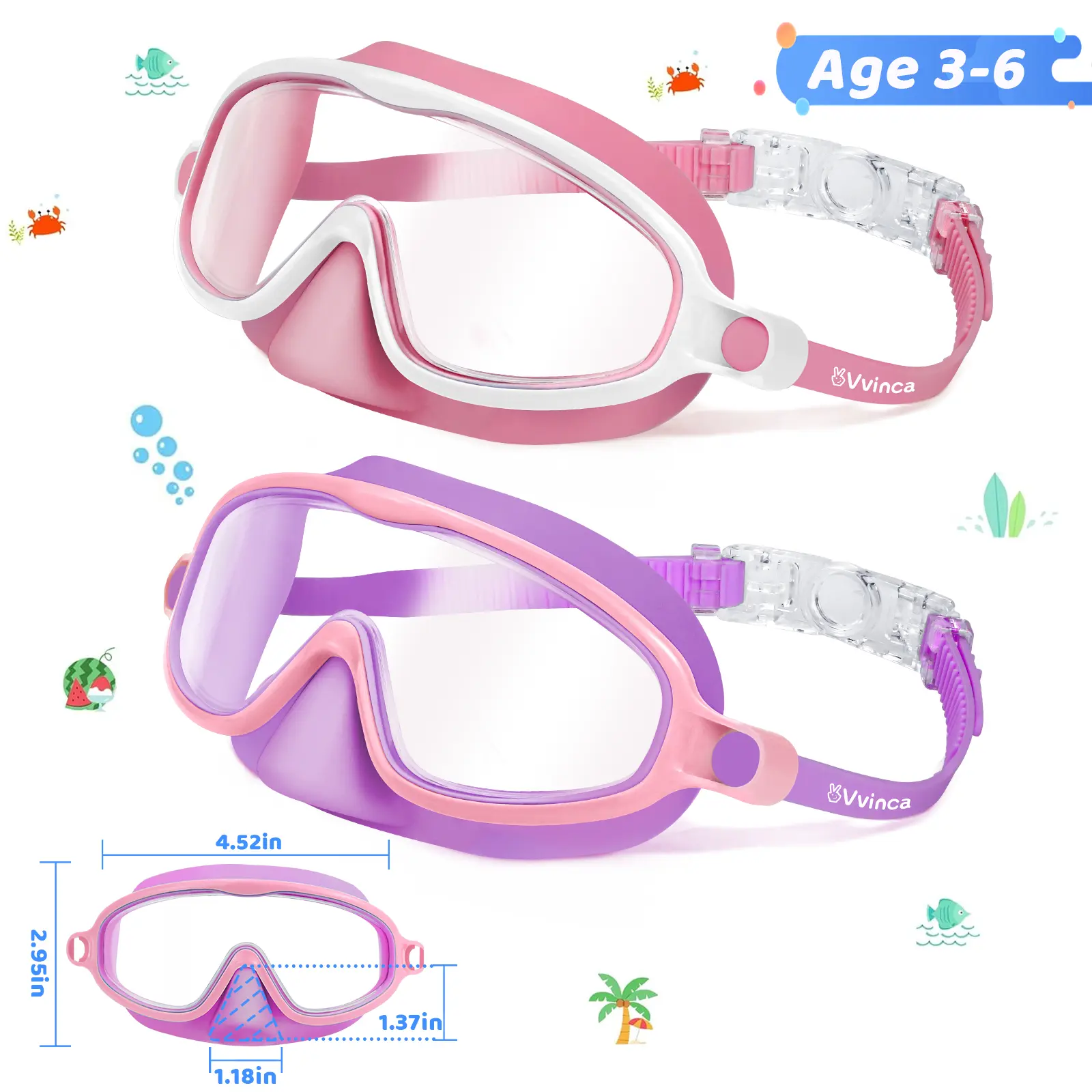 🔥summer sale 25% OFF 🔥  Swim Goggles 2 Pcs with Nose Cover for Ages 3-12+ Kids,Youth,UV Protection Anti-Fog Wide View Anti-Shattered Lens for Boys and Girls - Safety anti-uv swim glass anti-fog swimming goggles for Lake,Beach, Summer Party