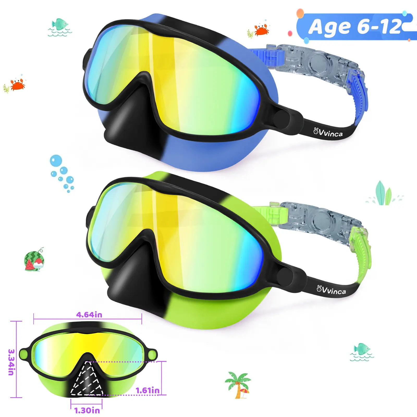 🔥summer sale 25% OFF 🔥  Swim Goggles 2 Pcs with Nose Cover for Ages 3-12+ Kids,Youth,UV Protection Anti-Fog Wide View Anti-Shattered Lens for Boys and Girls - Safety anti-uv swim glass anti-fog swimming goggles for Lake,Beach, Summer Party