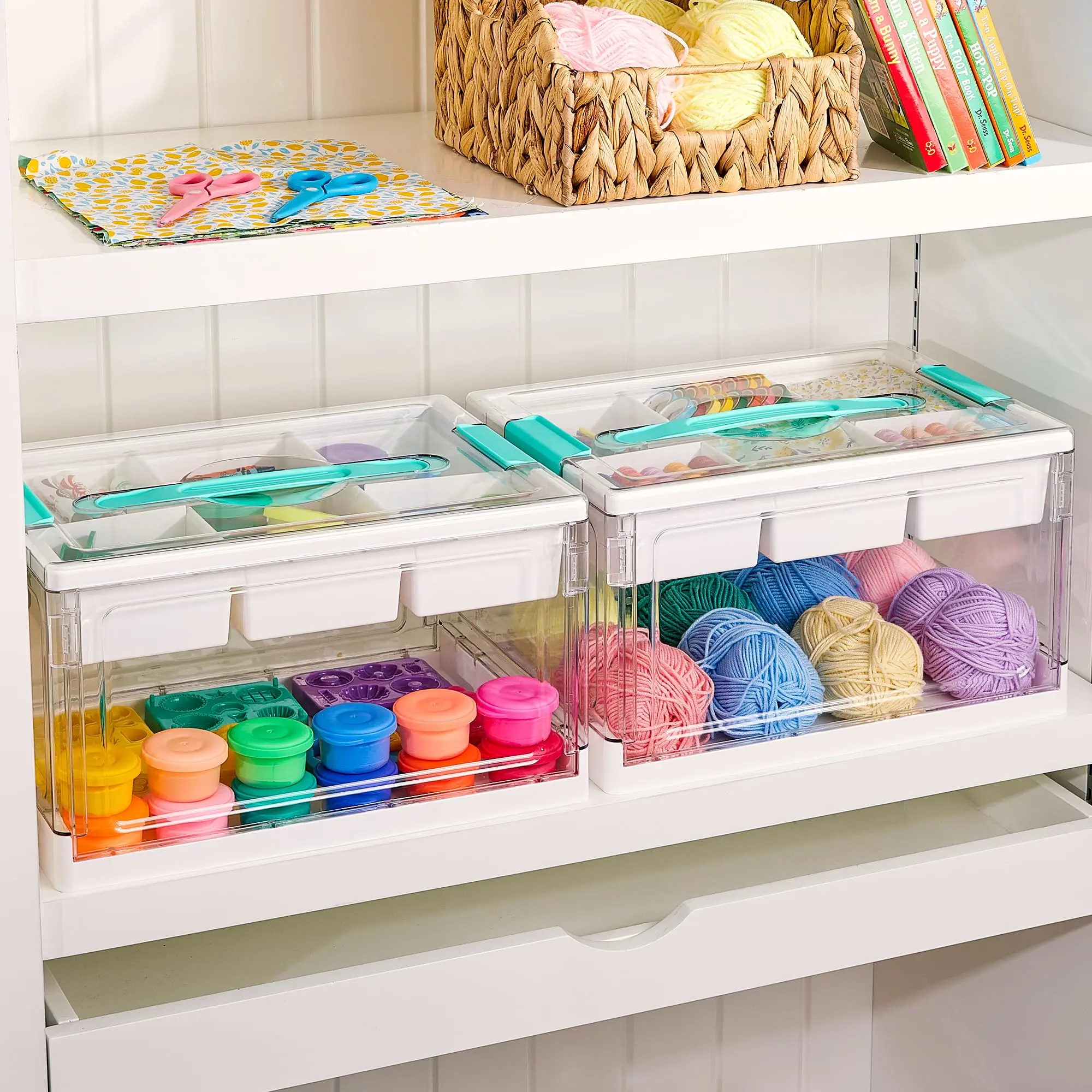 1-2Pack 24QT Clear Plastic Craft Organizers and Storage Box with Removable Trays and Dividers, Art Supply Organizers and Storage, Ideal Containers for Coloring Books, Toys, Craft Supplies, Medicine, Playdough, Easter Gift