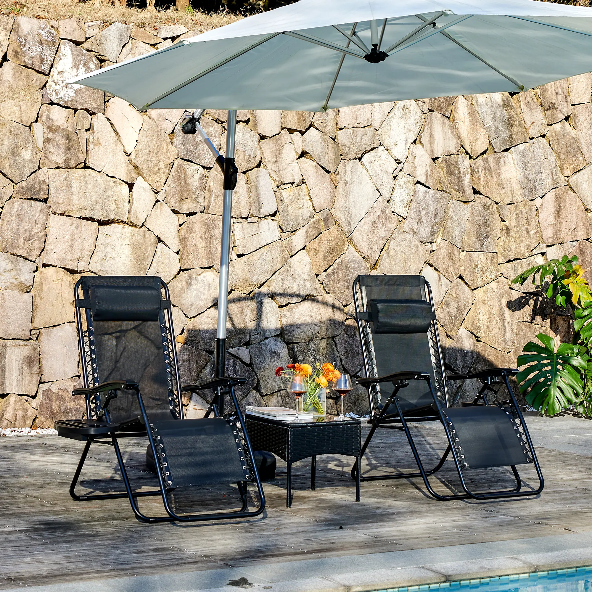 🔥summer sale 25% OFF 🔥 Outdoor Zero Gravity Chairs, Set of 2 Portable Recliner Beach Camping Patio Outdoor Folding Lounge Chair with Cup Holder Trays and Adjustable Pillow