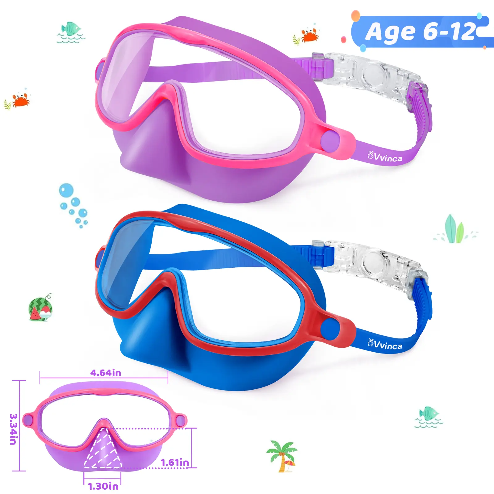 🔥summer sale 25% OFF 🔥  Swim Goggles 2 Pcs with Nose Cover for Ages 3-12+ Kids,Youth,UV Protection Anti-Fog Wide View Anti-Shattered Lens for Boys and Girls - Safety anti-uv swim glass anti-fog swimming goggles for Lake,Beach, Summer Party