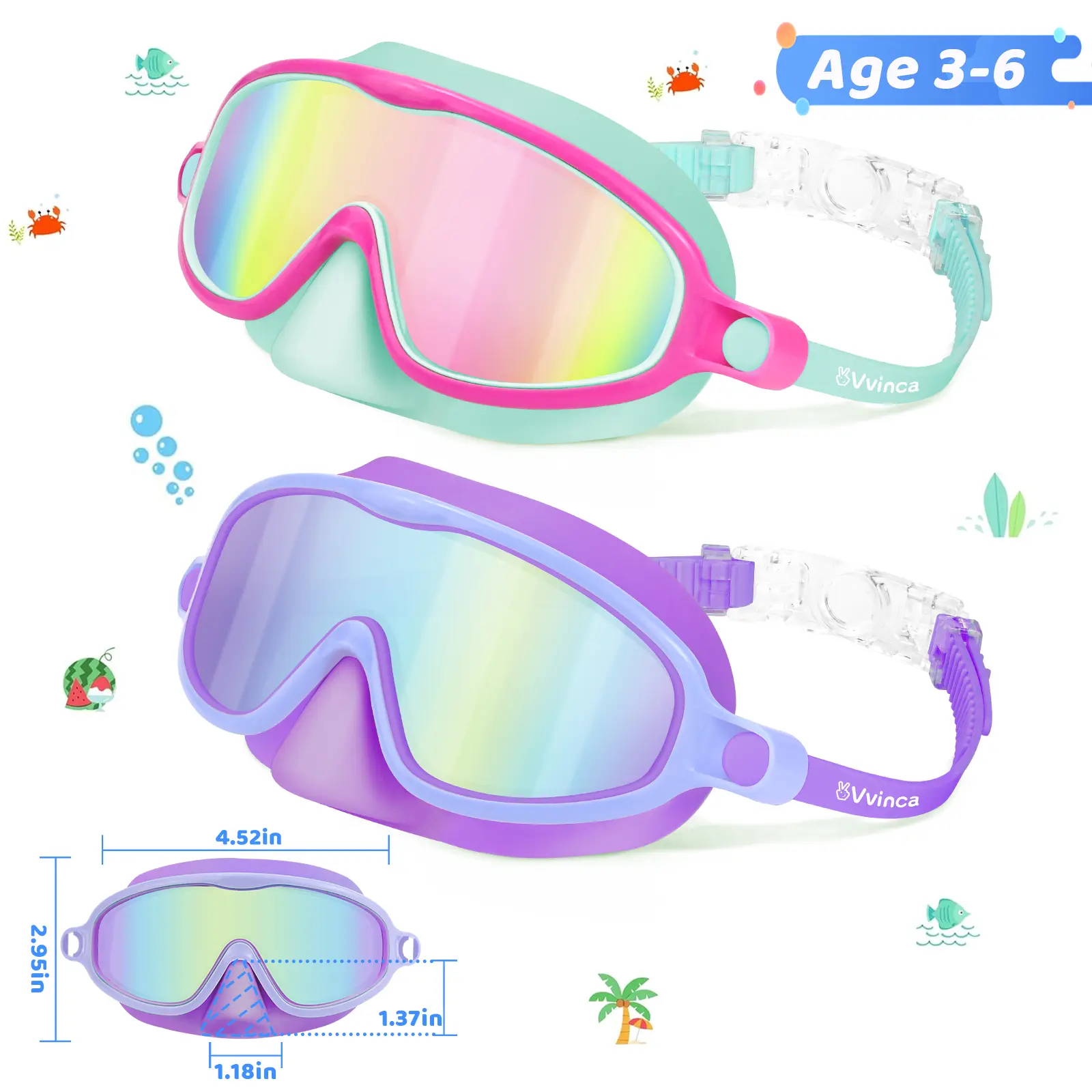 🔥summer sale 25% OFF 🔥  Swim Goggles 2 Pcs with Nose Cover for Ages 3-12+ Kids,Youth,UV Protection Anti-Fog Wide View Anti-Shattered Lens for Boys and Girls - Safety anti-uv swim glass anti-fog swimming goggles for Lake,Beach, Summer Party