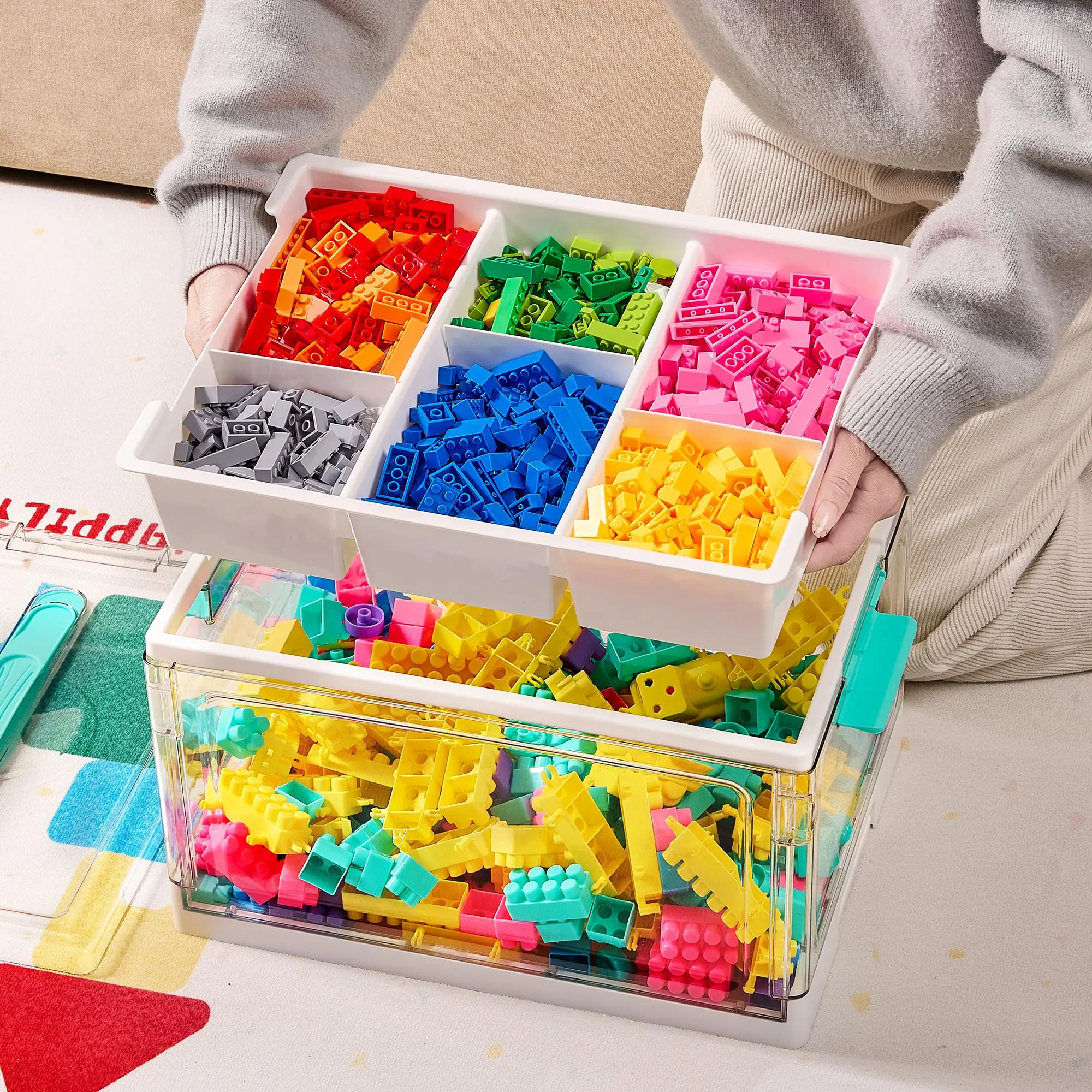 1-2Pack 24QT Clear Plastic Craft Organizers and Storage Box with Removable Trays and Dividers, Art Supply Organizers and Storage, Ideal Containers for Coloring Books, Toys, Craft Supplies, Medicine, Playdough, Easter Gift