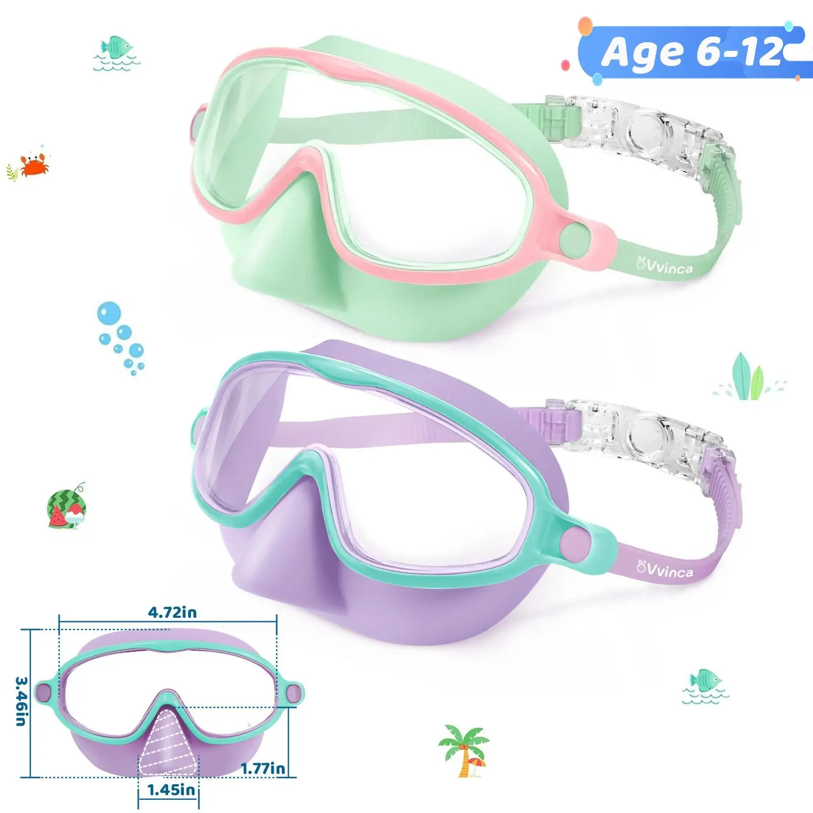 🔥summer sale 25% OFF 🔥  Swim Goggles 2 Pcs with Nose Cover for Ages 3-12+ Kids,Youth,UV Protection Anti-Fog Wide View Anti-Shattered Lens for Boys and Girls - Safety anti-uv swim glass anti-fog swimming goggles for Lake,Beach, Summer Party