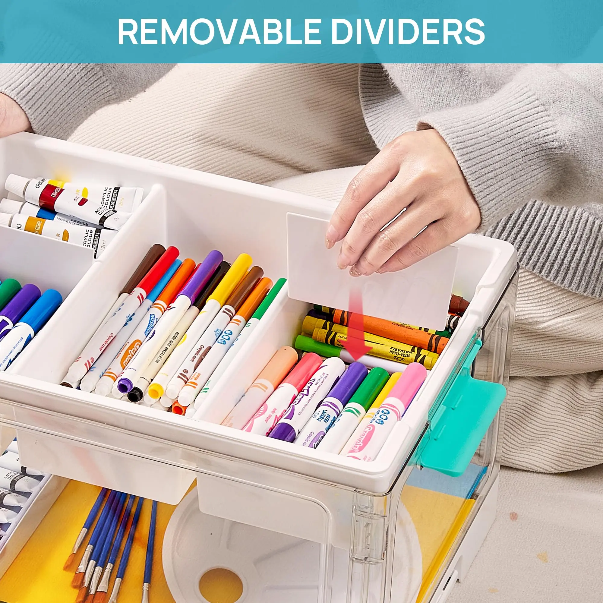 1-2Pack 24QT Clear Plastic Craft Organizers and Storage Box with Removable Trays and Dividers, Art Supply Organizers and Storage, Ideal Containers for Coloring Books, Toys, Craft Supplies, Medicine, Playdough, Easter Gift