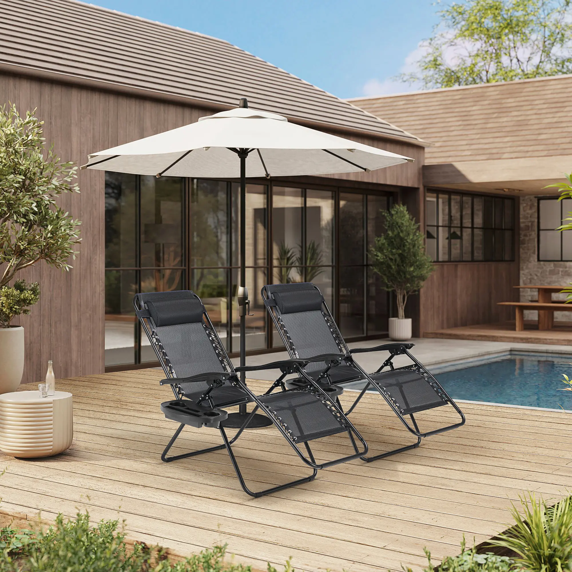 🔥summer sale 25% OFF 🔥 Outdoor Zero Gravity Chairs, Set of 2 Portable Recliner Beach Camping Patio Outdoor Folding Lounge Chair with Cup Holder Trays and Adjustable Pillow