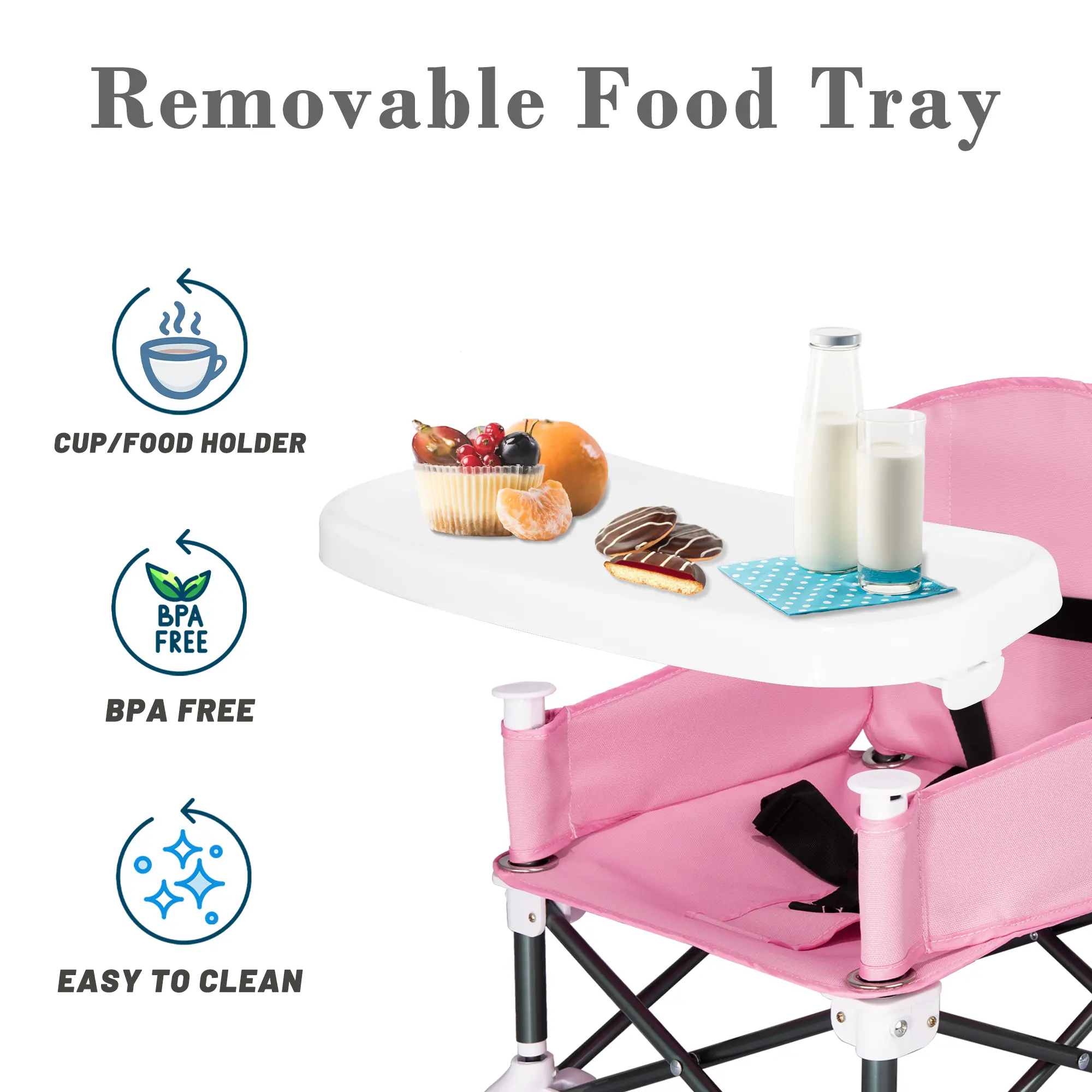 Portable Toddler Travel Booster Seat - Folding Dining & Outdoor Chair with Tray for Camping, Beach, Lawn and Home Use