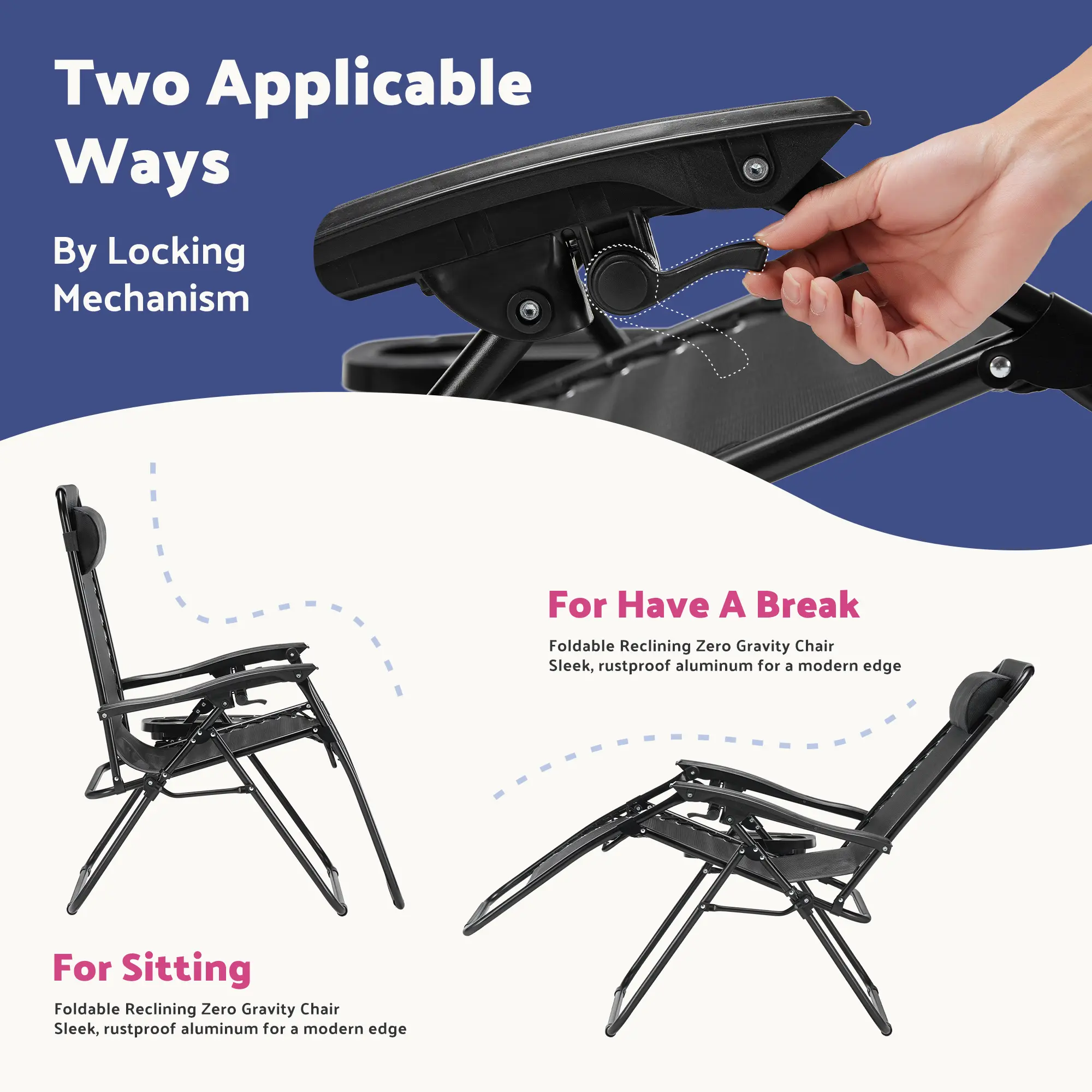 🔥summer sale 25% OFF 🔥 Outdoor Zero Gravity Chairs, Set of 2 Portable Recliner Beach Camping Patio Outdoor Folding Lounge Chair with Cup Holder Trays and Adjustable Pillow