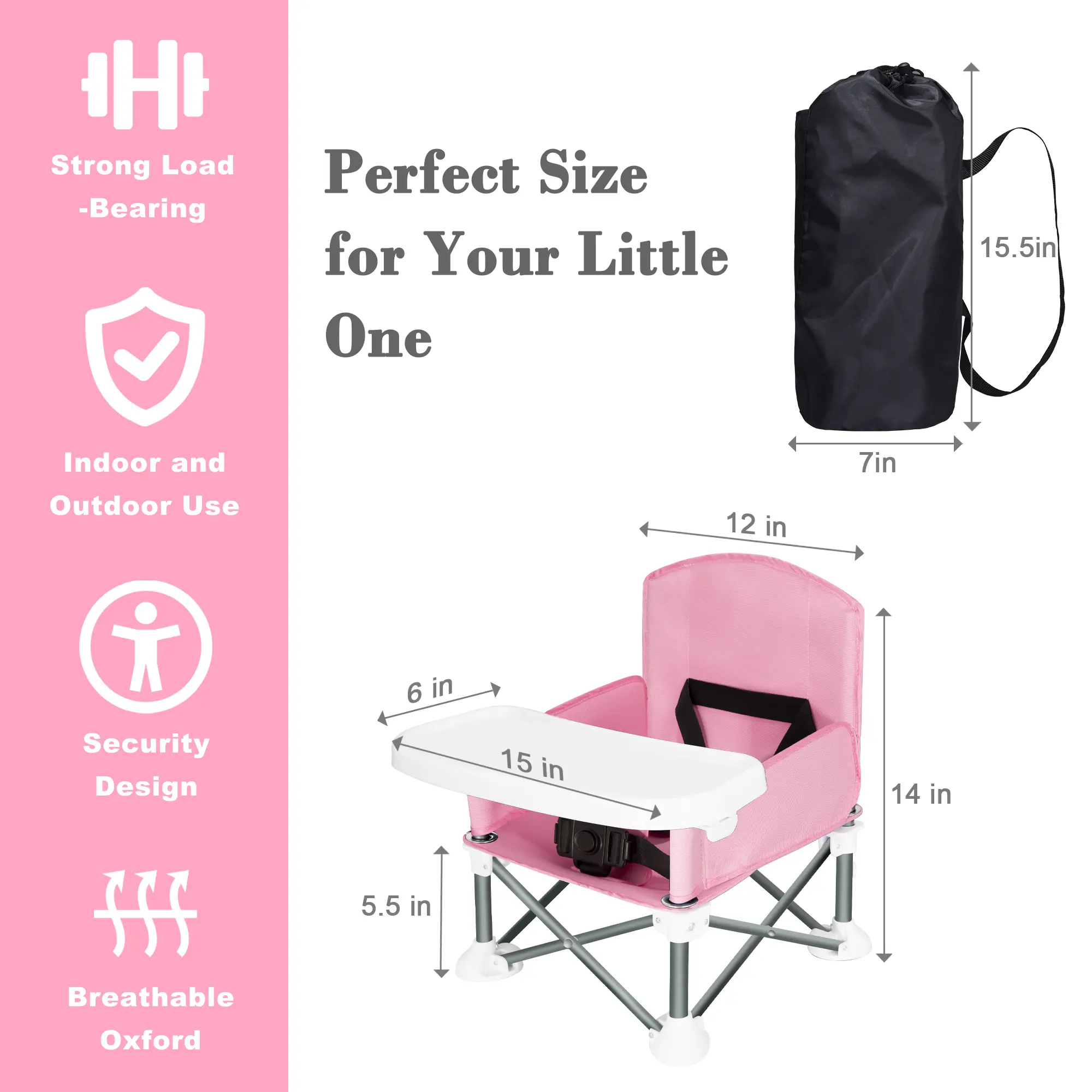 Portable Toddler Travel Booster Seat - Folding Dining & Outdoor Chair with Tray for Camping, Beach, Lawn and Home Use