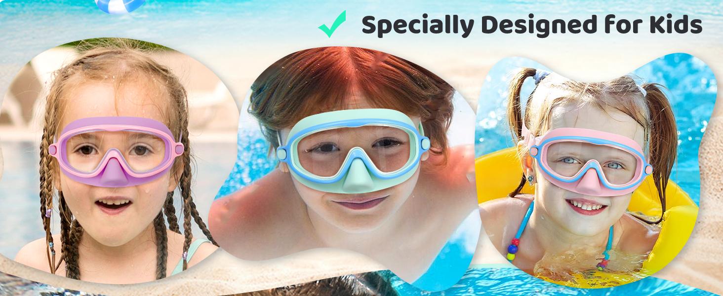 [Summervibes]Vvinca Swim Goggles 2 Pcs with Nose Cover for Ages 3-12+ Kids,Youth,UV Protection Anti-Fog Wide View Anti-Shattered Lens for Boys and Girls - Safety anti-uv swim glass anti-fog swimming goggles for Lake,Beach, Summer Party