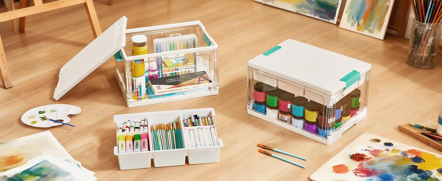Vtopmart 1-2Pack 24QT Clear Plastic Craft Organizers and Storage Box with Removable Trays and Dividers, Art Supply Organizers and Storage, Ideal Containers for Coloring Books, Toys, Craft Supplies, Medicine, Playdough, Easter Gift