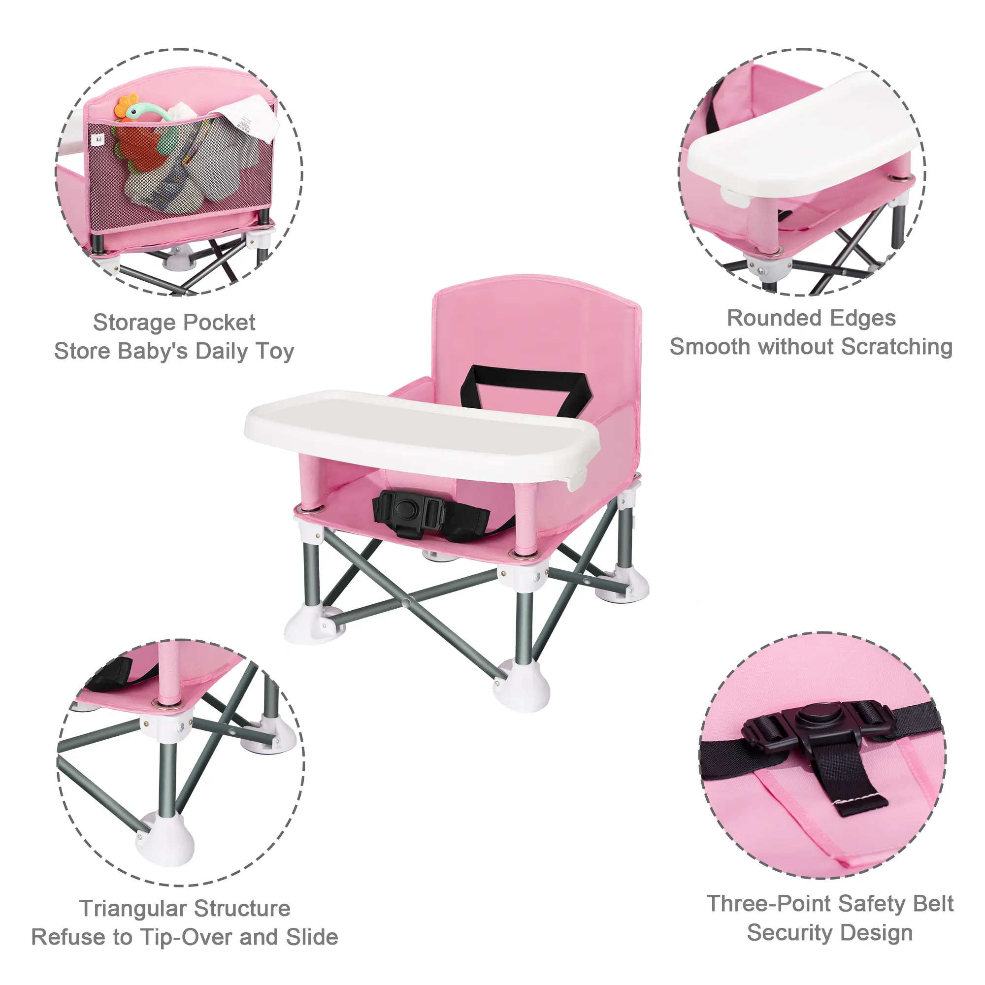 Portable Toddler Travel Booster Seat - Folding Dining & Outdoor Chair with Tray for Camping, Beach, Lawn and Home Use