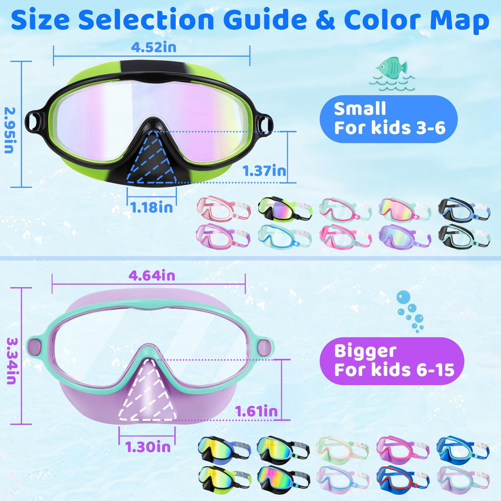 [Summervibes]Vvinca Swim Goggles 2 Pcs with Nose Cover for Ages 3-12+ Kids,Youth,UV Protection Anti-Fog Wide View Anti-Shattered Lens for Boys and Girls - Safety anti-uv swim glass anti-fog swimming goggles for Lake,Beach, Summer Party