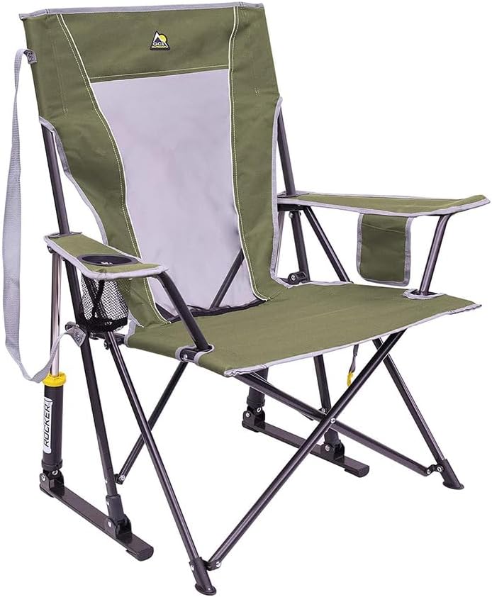 GCI Outdoor Comfort Pro Rocker Camping Chair | Portable Folding Rocking Chair with Durable Armrests & Drink Holder — Sweet Tea