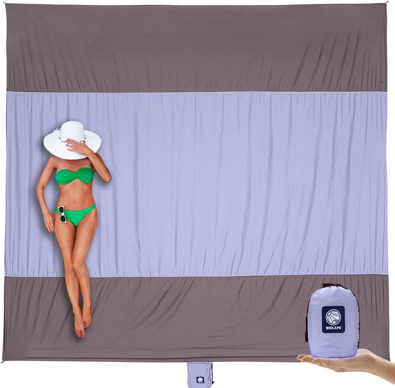 WEKAPO Beach Blanket Sandproof Waterproof, Extra Large Beach Mat, Oversized & Compact Sand Free, Quick Drying Beach Essentials for Vacation, Cruise, Picnic & Camping with Stakes