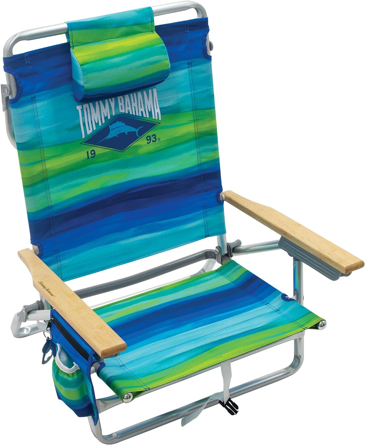 Tommy Bahama 5-Position Classic Lay Flat Folding Backpack Beach Chair, Aluminum, Red, White, and Blue Stripe