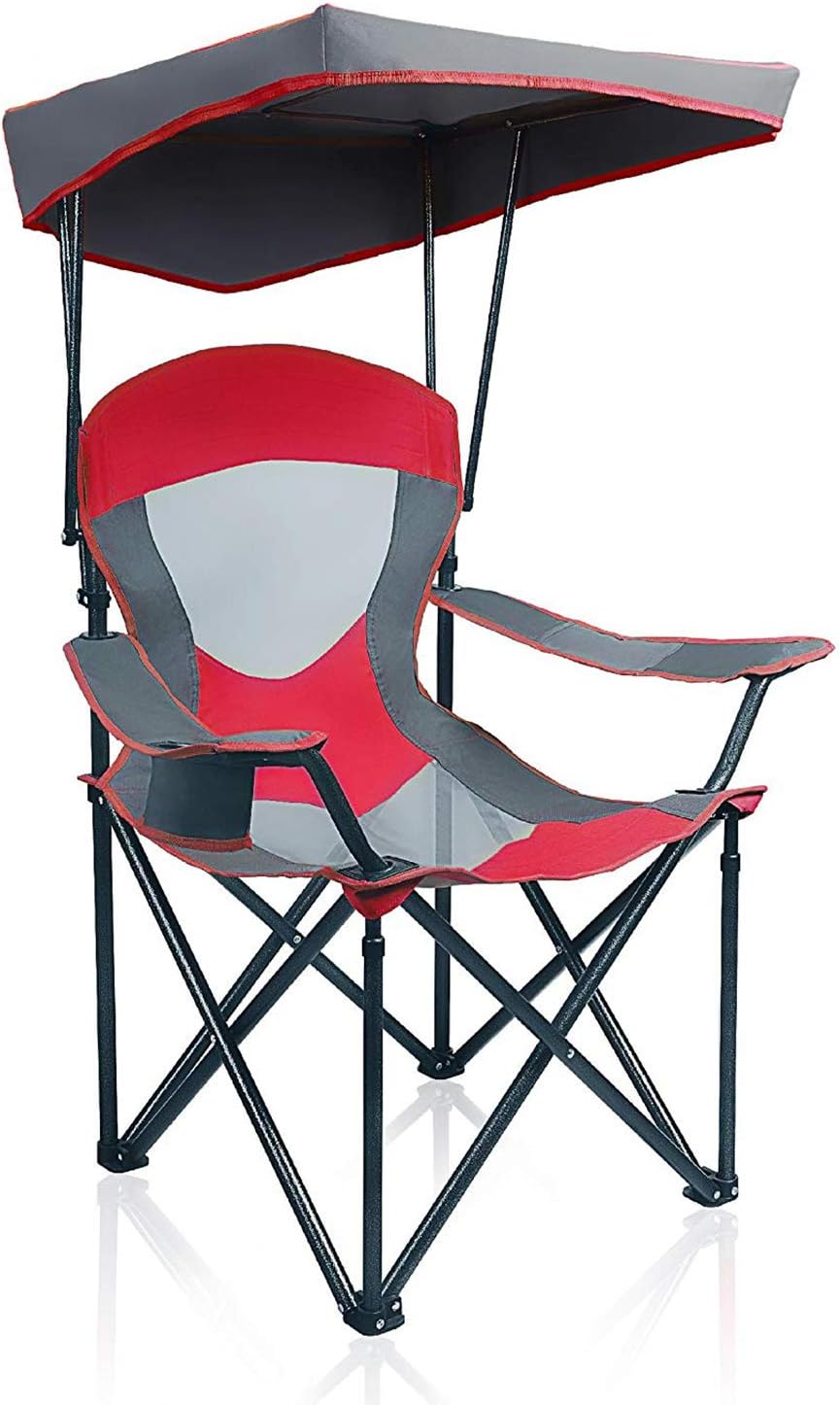 ALPHA CAMP Heavy Duty Canopy Camping Chair, 350 lbs Capacity Oversized Folding Chair with Adjustable Sunshade, Portable Sunshade Chair with Cup Holder for Beach, Fishing, Outdoor