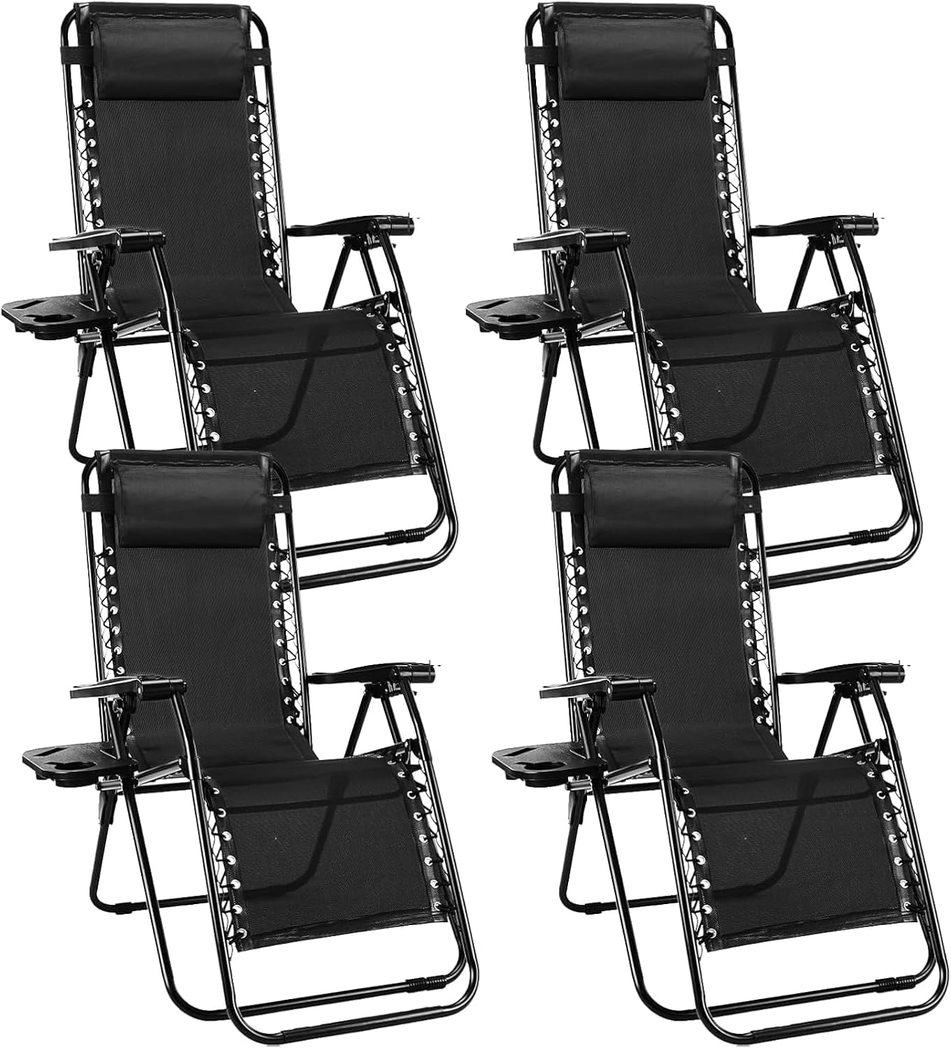 Sweetcrispy Zero Gravity Chairs, Set of 2 Portable Recliner Beach Camping Patio Outdoor Folding Lounge Chair with Cup Holder Trays and Adjustable Pillow for Poolside, Garden, Backyard, Lawn (Blue)