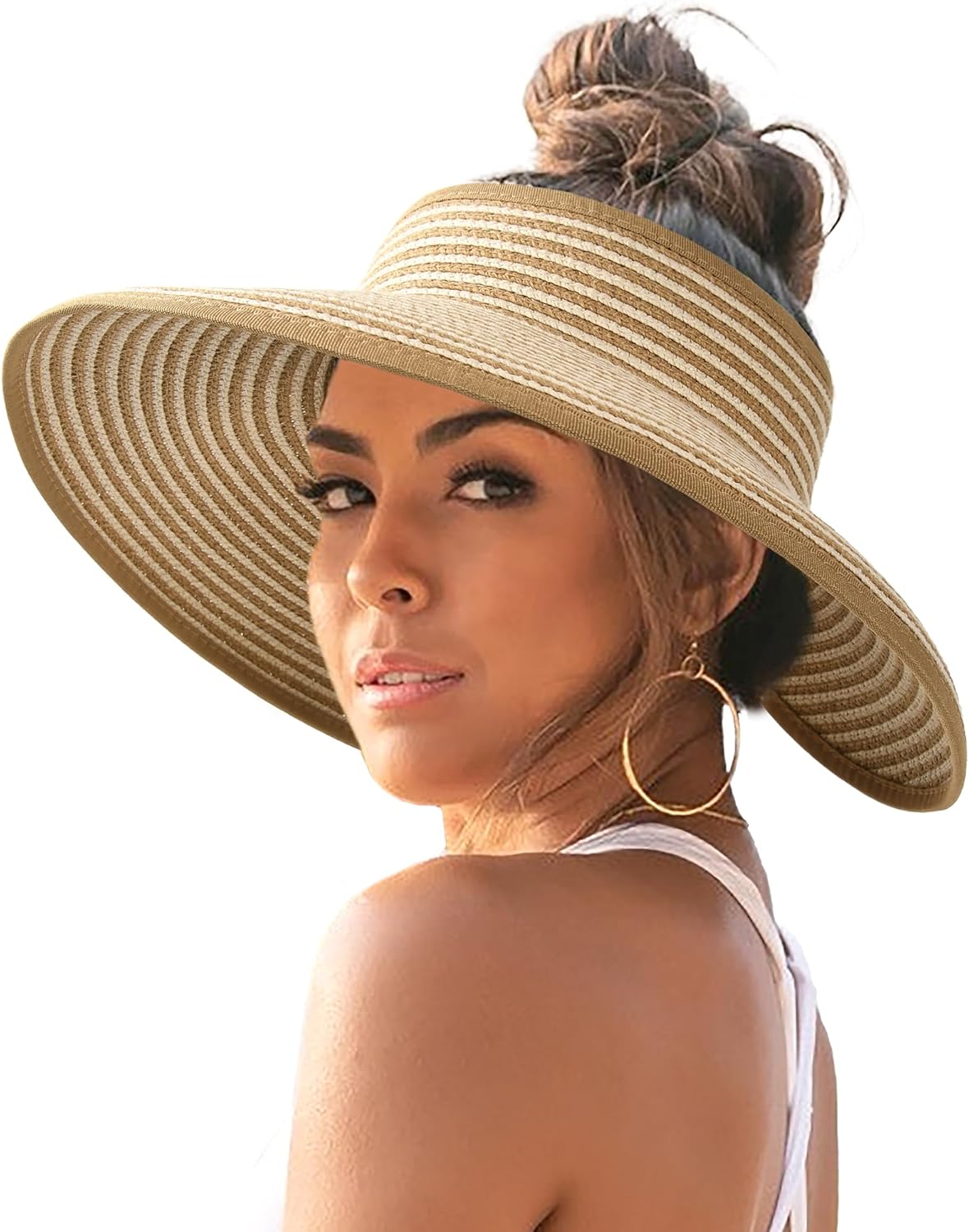 FURTALK Sun Hats for Women Wide Brim Beach Hat Straw Visor Ponytail Summer UV Packable Foldable Beach Vacation Essentials