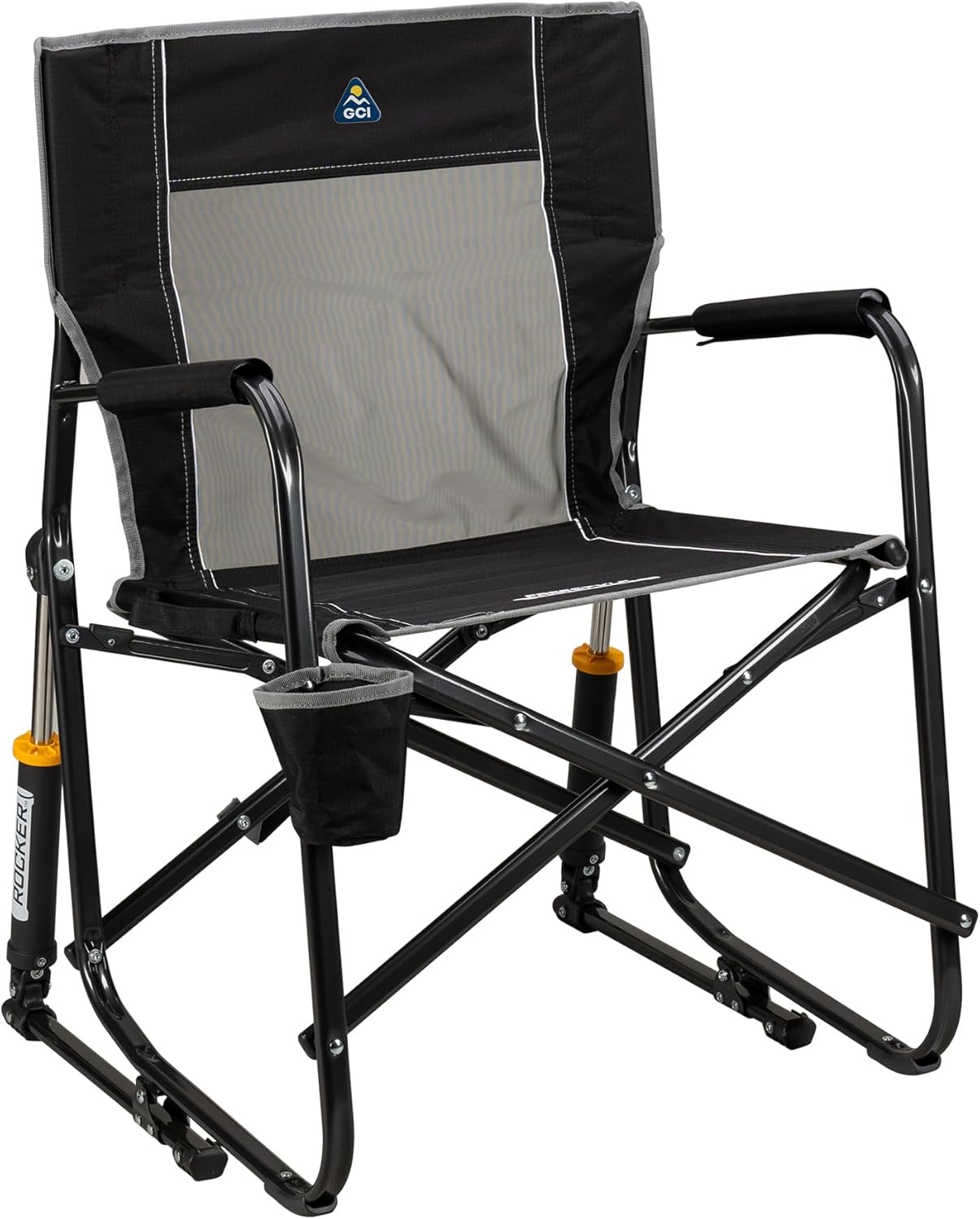 GCI Outdoor Freestyle Rocker Camping Chair | Portable Folding Rocking Chair with Solid, Durable Armrests, Drink Holder & Comfortable Backrest — Indigo Blue