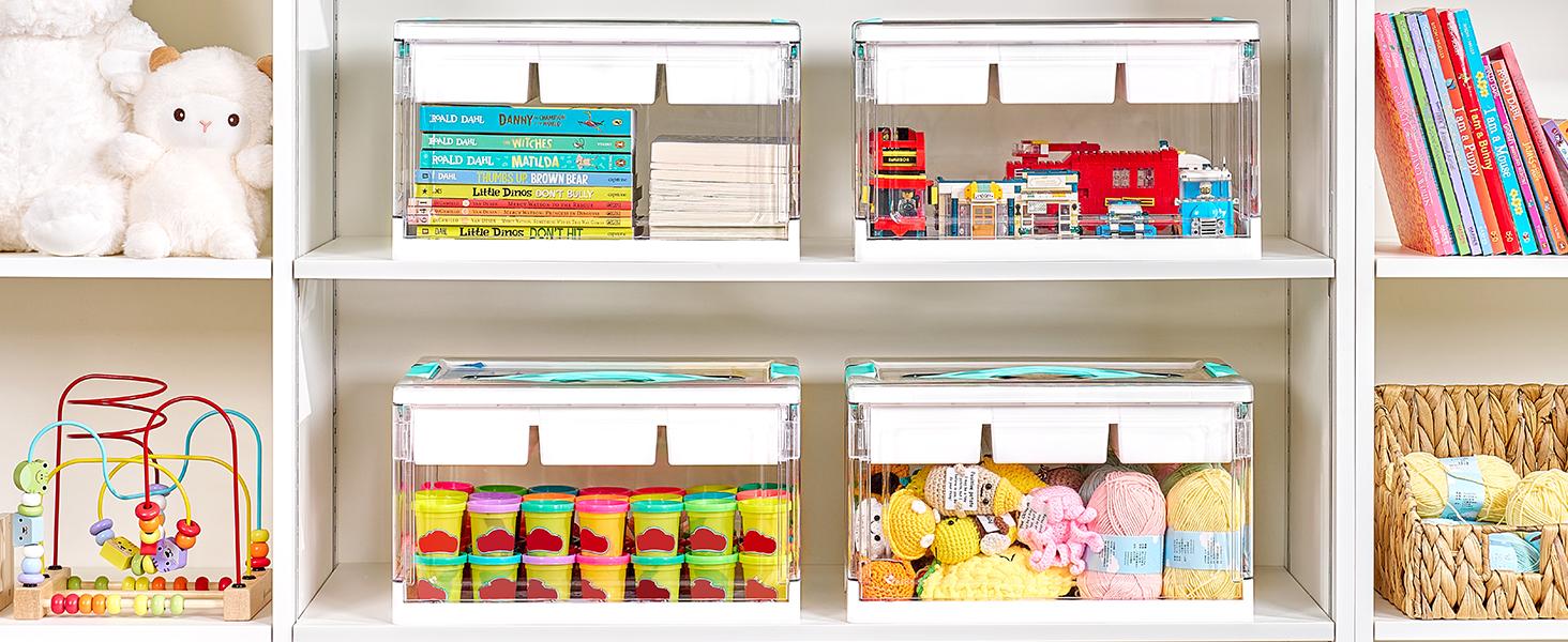 Vtopmart 1-2Pack 24QT Clear Plastic Craft Organizers and Storage Box with Removable Trays and Dividers, Art Supply Organizers and Storage, Ideal Containers for Coloring Books, Toys, Craft Supplies, Medicine, Playdough, Easter Gift