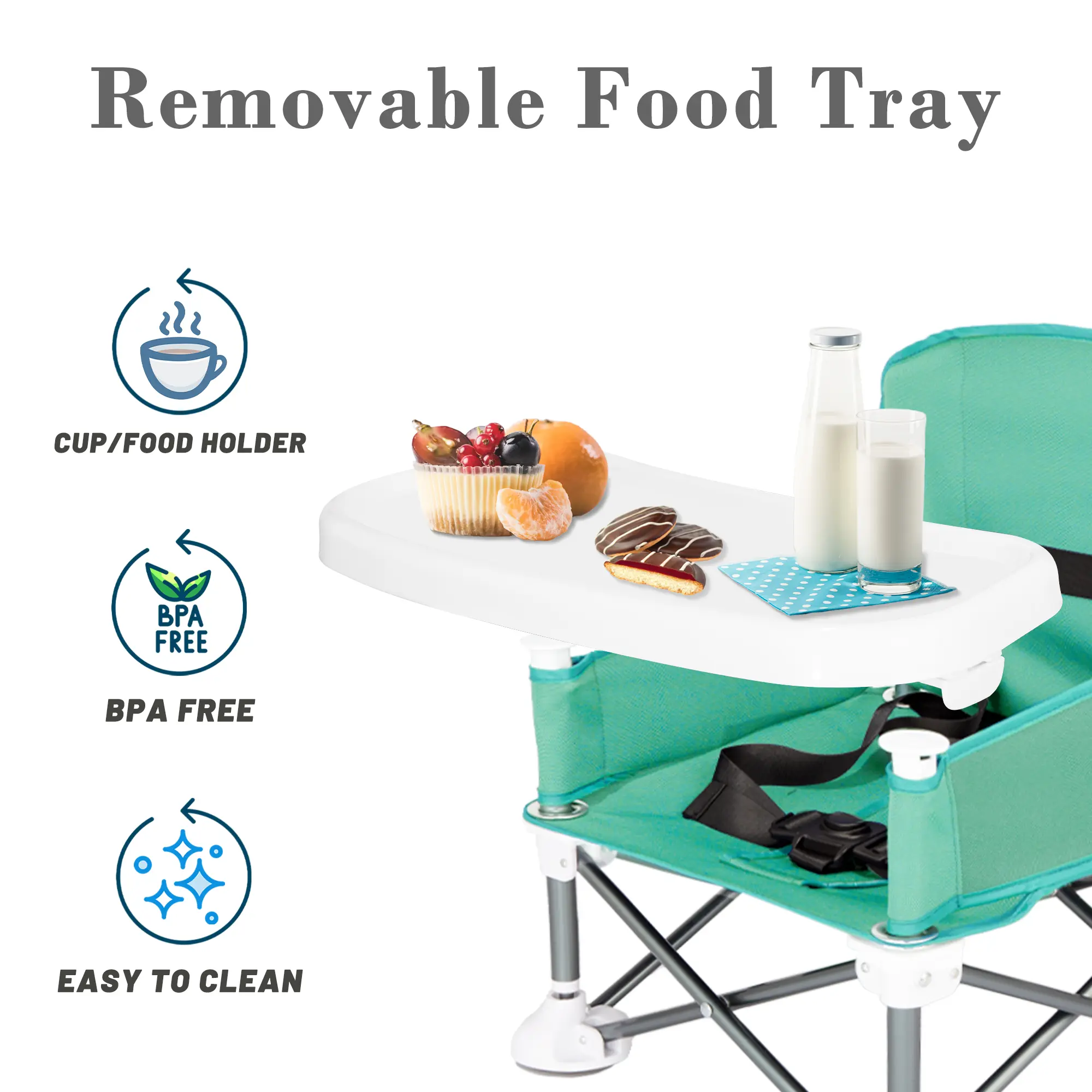 Portable Toddler Travel Booster Seat - Folding Dining & Outdoor Chair with Tray for Camping, Beach, Lawn and Home Use