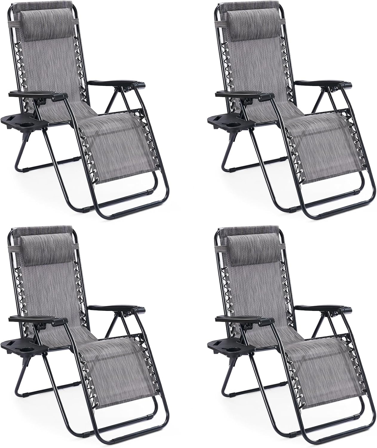 Sweetcrispy Zero Gravity Chairs, Set of 2 Portable Recliner Beach Camping Patio Outdoor Folding Lounge Chair with Cup Holder Trays and Adjustable Pillow for Poolside, Garden, Backyard, Lawn (Black)