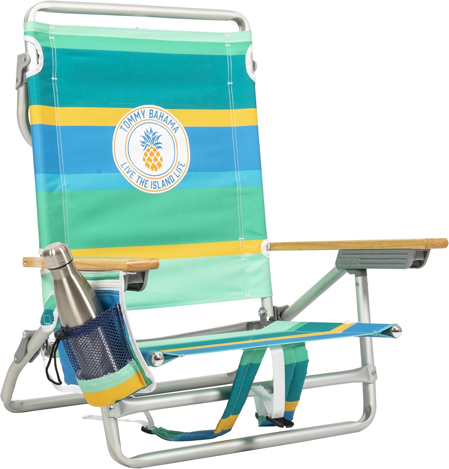 Tommy Bahama 5-Position Classic Lay Flat Folding Backpack Beach Chair, Aluminum, Red, White, and Blue Stripe