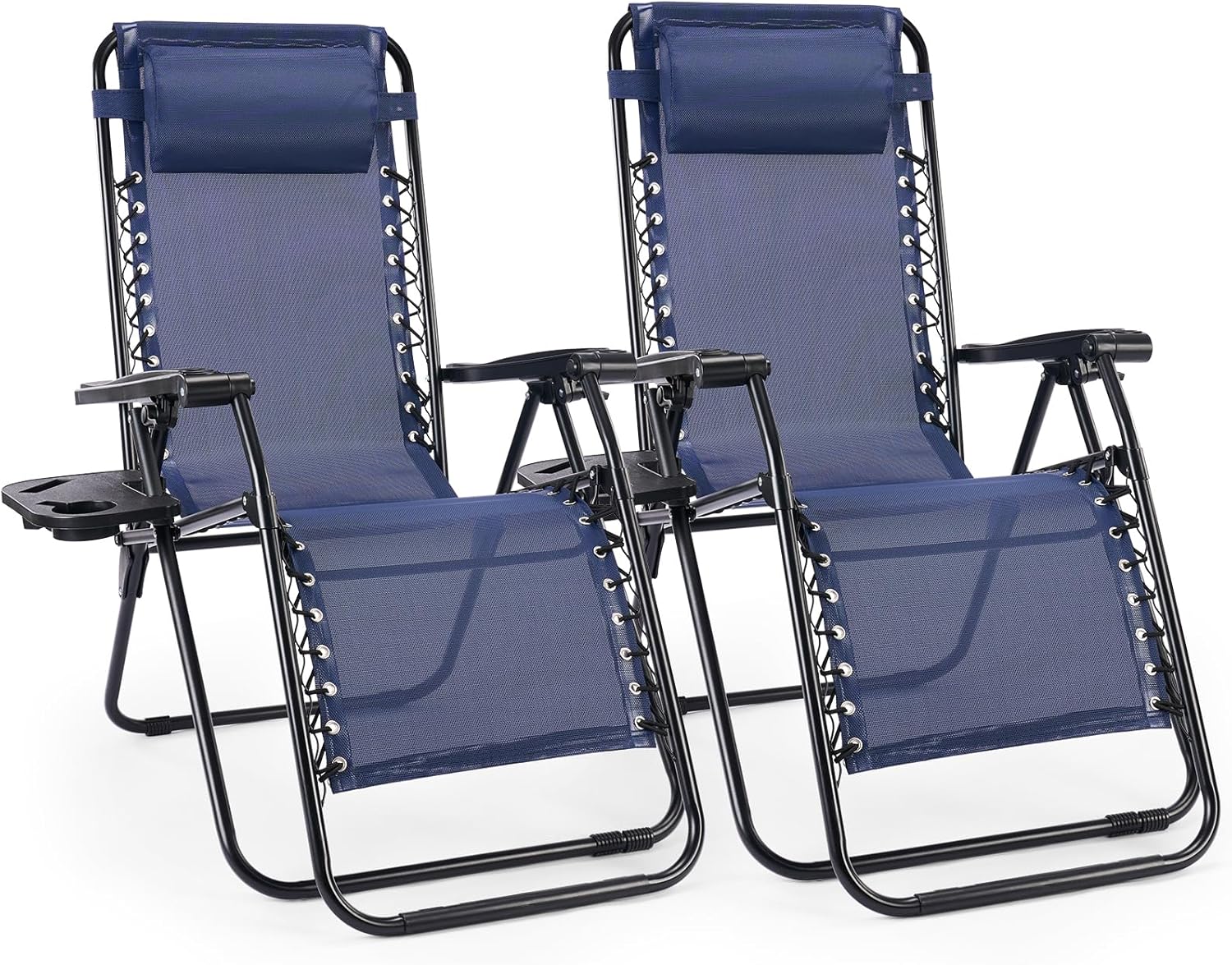 Sweetcrispy Zero Gravity Chairs, Set of 2 Portable Recliner Beach Camping Patio Outdoor Folding Lounge Chair with Cup Holder Trays and Adjustable Pillow for Poolside, Garden, Backyard, Lawn (Black)