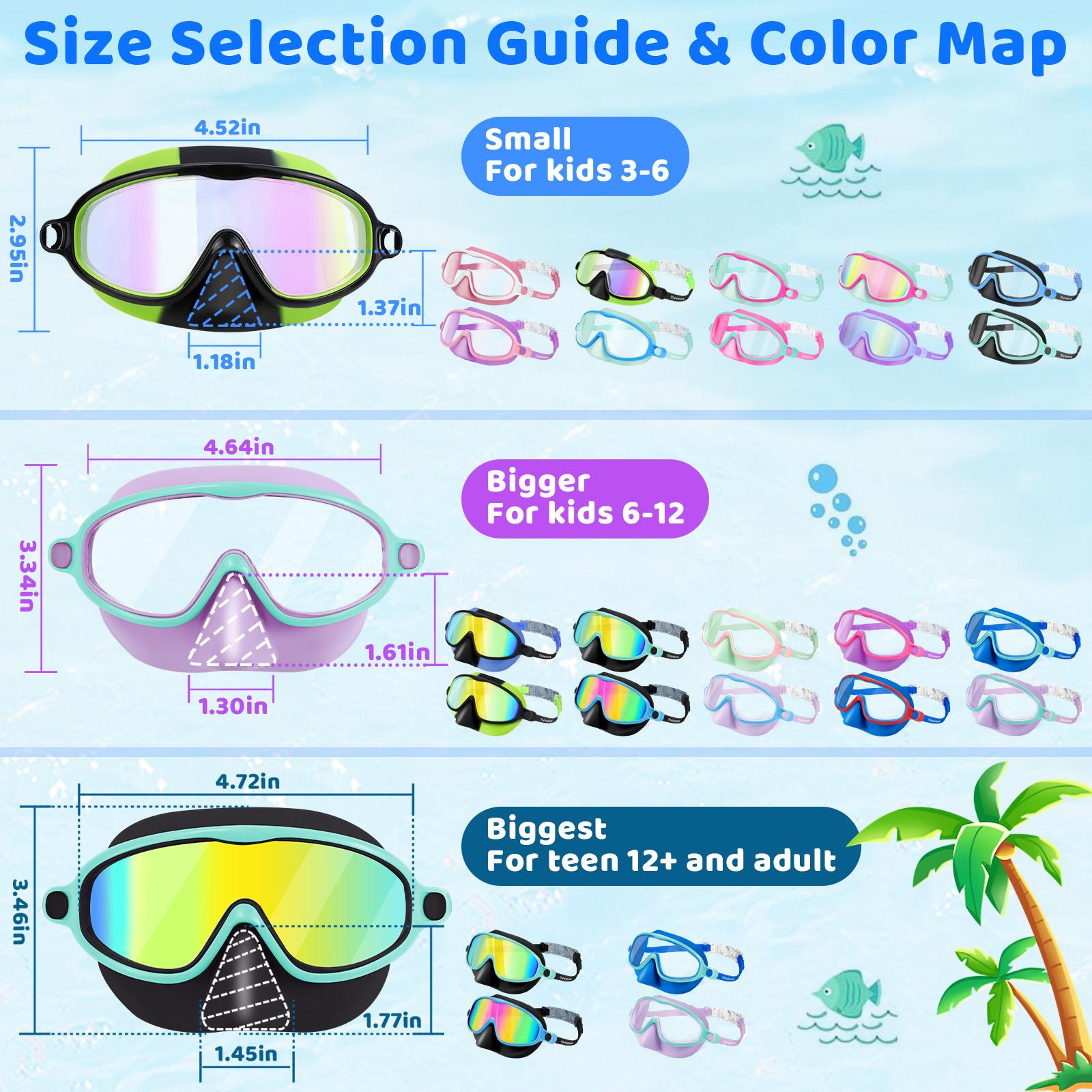 [Summervibes]Vvinca Swim Goggles 2 Pcs with Nose Cover for Ages 3-12+ Kids,Youth,UV Protection Anti-Fog Wide View Anti-Shattered Lens for Boys and Girls - Safety anti-uv swim glass anti-fog swimming goggles for Lake,Beach, Summer Party