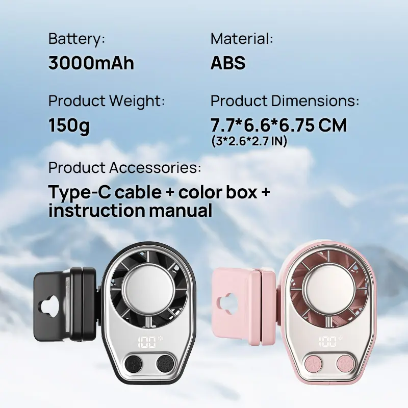  Summervibes-2026 Semiconductor Cooling Car Clip On Fan with LED Display - 360° Rotation, 100 Speeds Adjustable, USB Rechargeable Personal Cooling Fan, 16℃ Semi-Cooling Wide Clamp 20Hr Battery 3000mAh Battery,summervibes