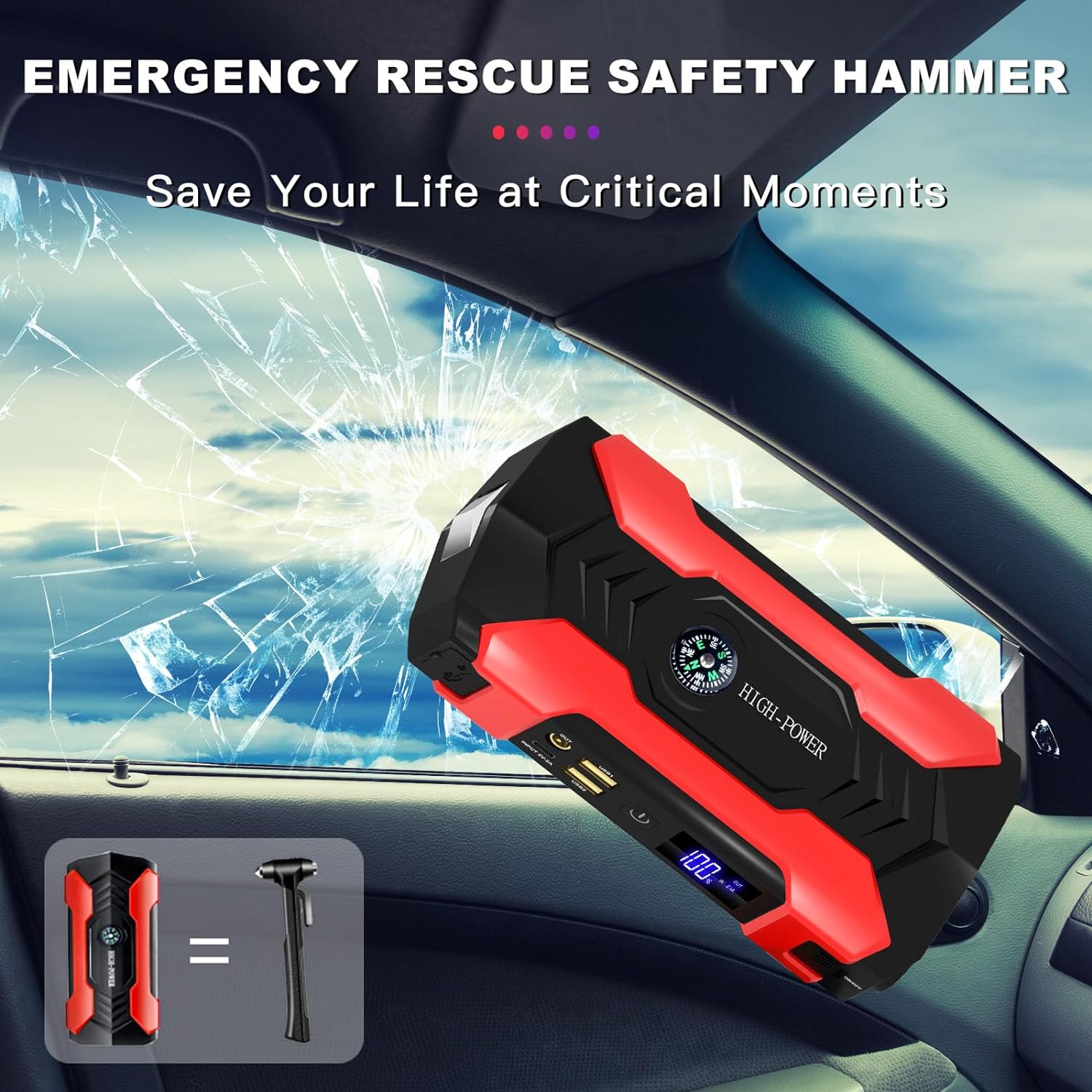 Portable Car Jump Starter with Power Bank & Emergency Flashlight – 1200A Peak Booster Pack