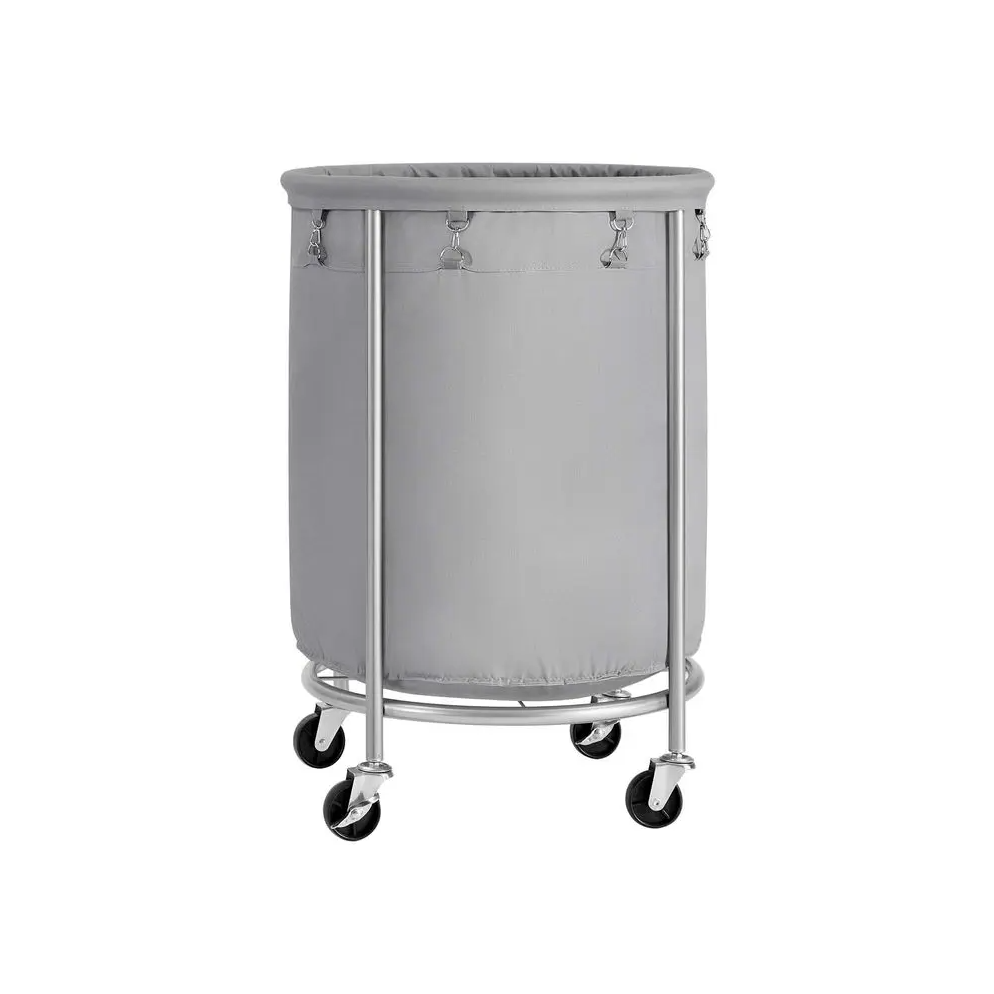 29-Gallon (110 L) Laundry Basket with Wheels, Rolling Round Heavy-Duty Laundry Hamper Cart with Steel Frame and Removable Bag, 2 Locking Wheels, Cream White and Metallic Silver
