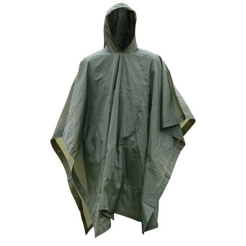 Military Style Hooded Rain Poncho - Multi-Purpose Tent, Bivy sack, Shelter