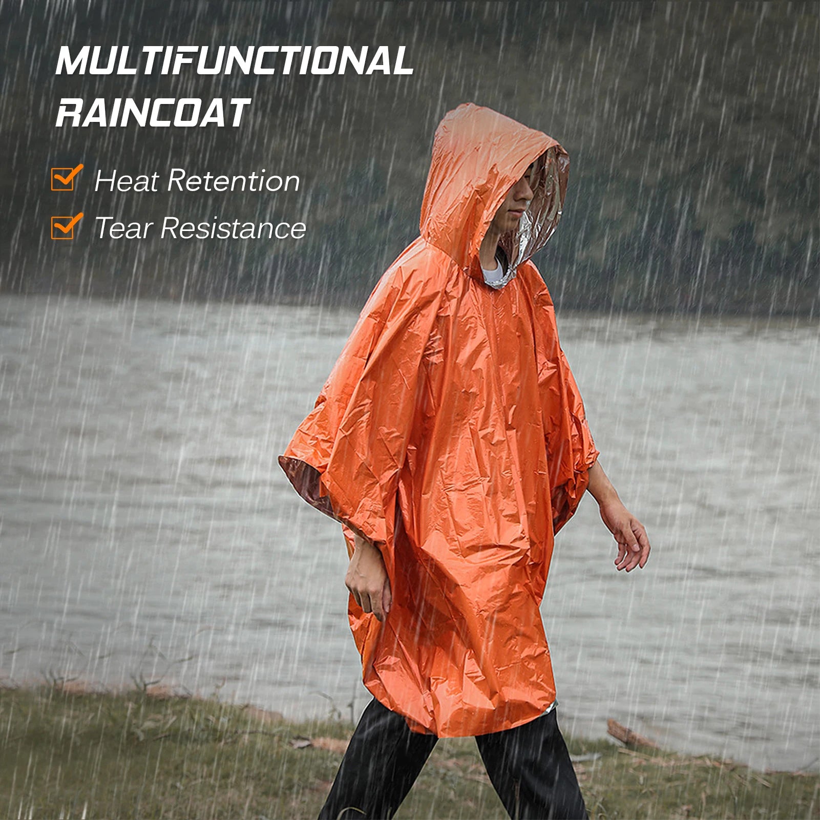 Emergency Thermal Rain Poncho – Waterproof Survival Blanket for Hiking & Outdoor Safety