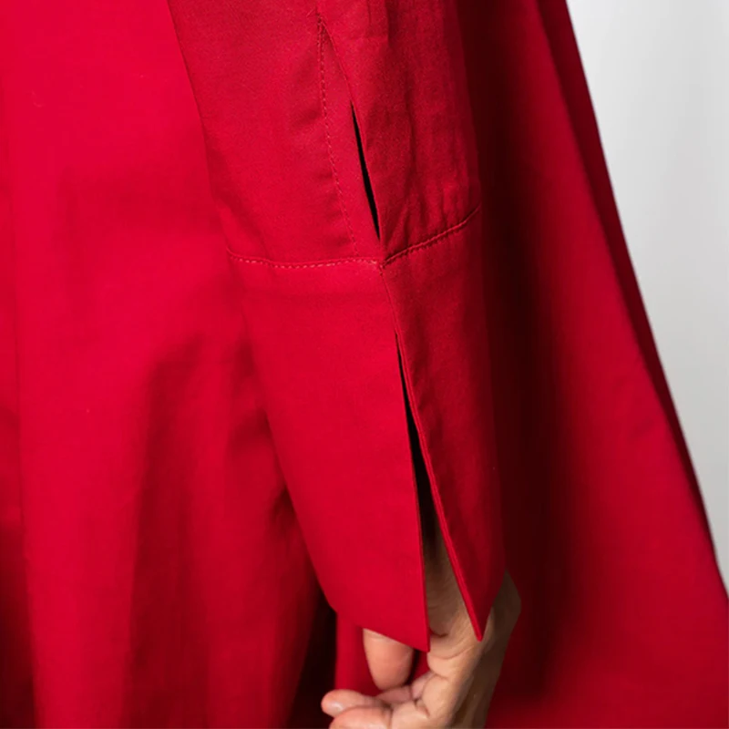 2025 New Spring Women's Elegant Party Evening Midi Dresses Long Sleeves Stand Collar Pleated Cocktail Prom Red Dress