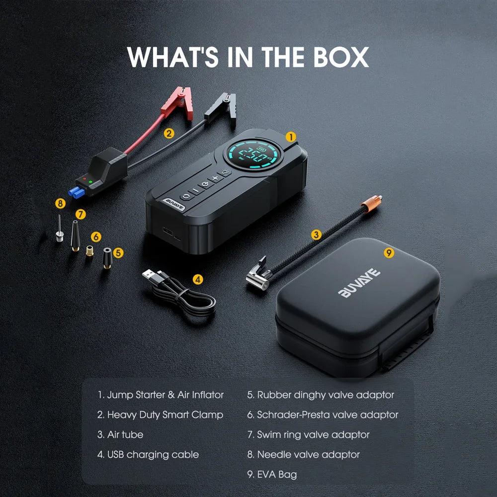 4-in-1 Car Jump Starter with Air Compressor, Power Bank & LED Flashlight – 1000A Peak Booster