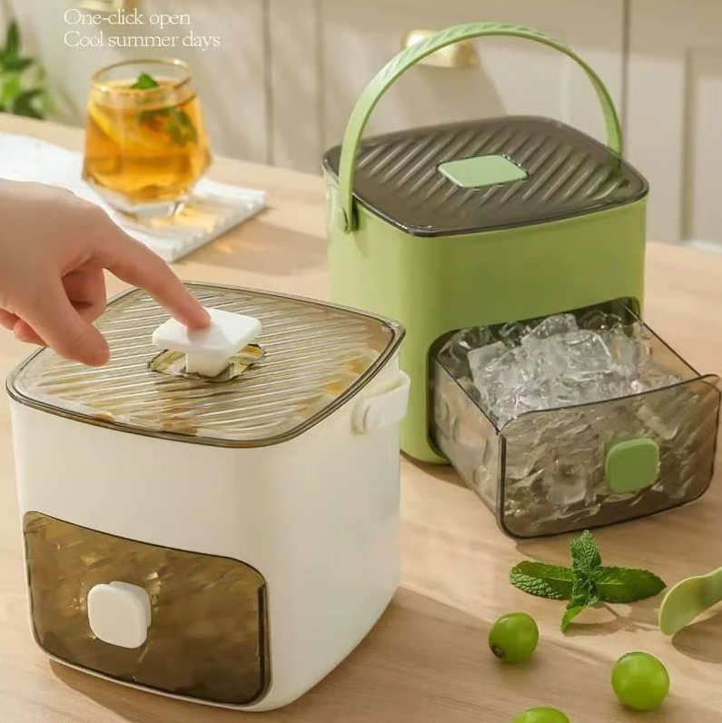 48 Cube Ice Maker with Easy Press Lid - Double-deck portable design includes silicone trays, durable plastic construction for DIY frozen food and beverages, ideal for summer beverages, Countertop Ice Maker, Beverage Cooling, Modern Kitchen Gadgets