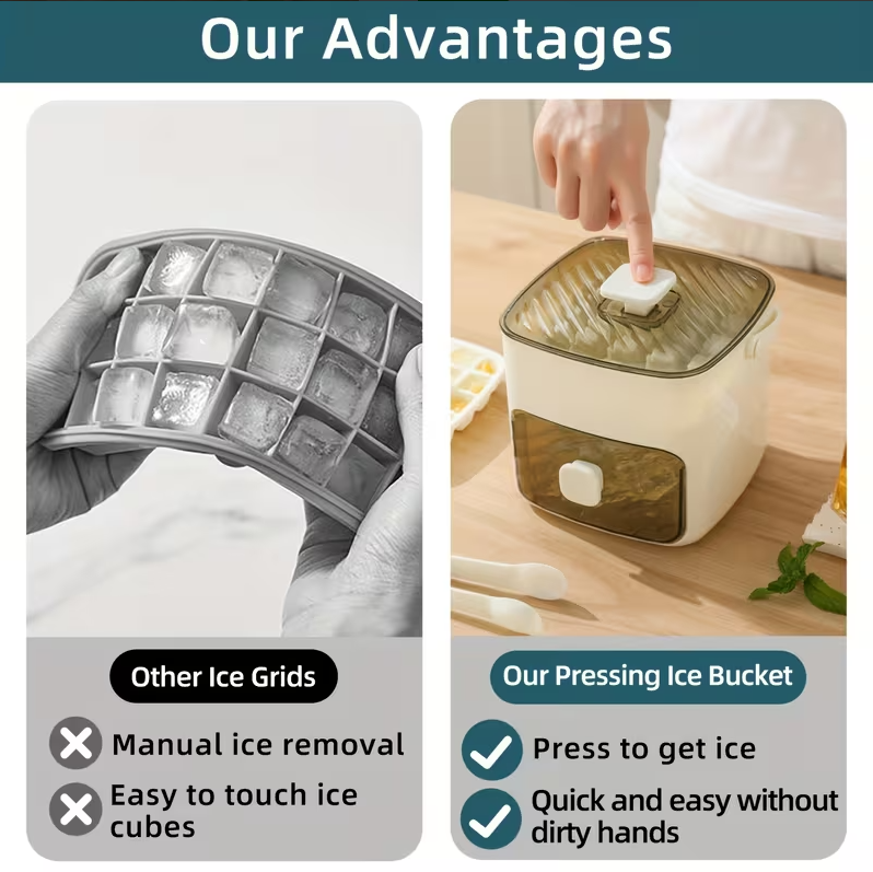 ❄️48 Cube Ice Maker with Easy Press Lid - Double-deck portable design includes silicone trays, durable plastic construction for DIY frozen food and beverages,💎 ideal for summer beverages, Countertop Ice Maker, Beverage Cooling, Modern Kitchen Gadgets
