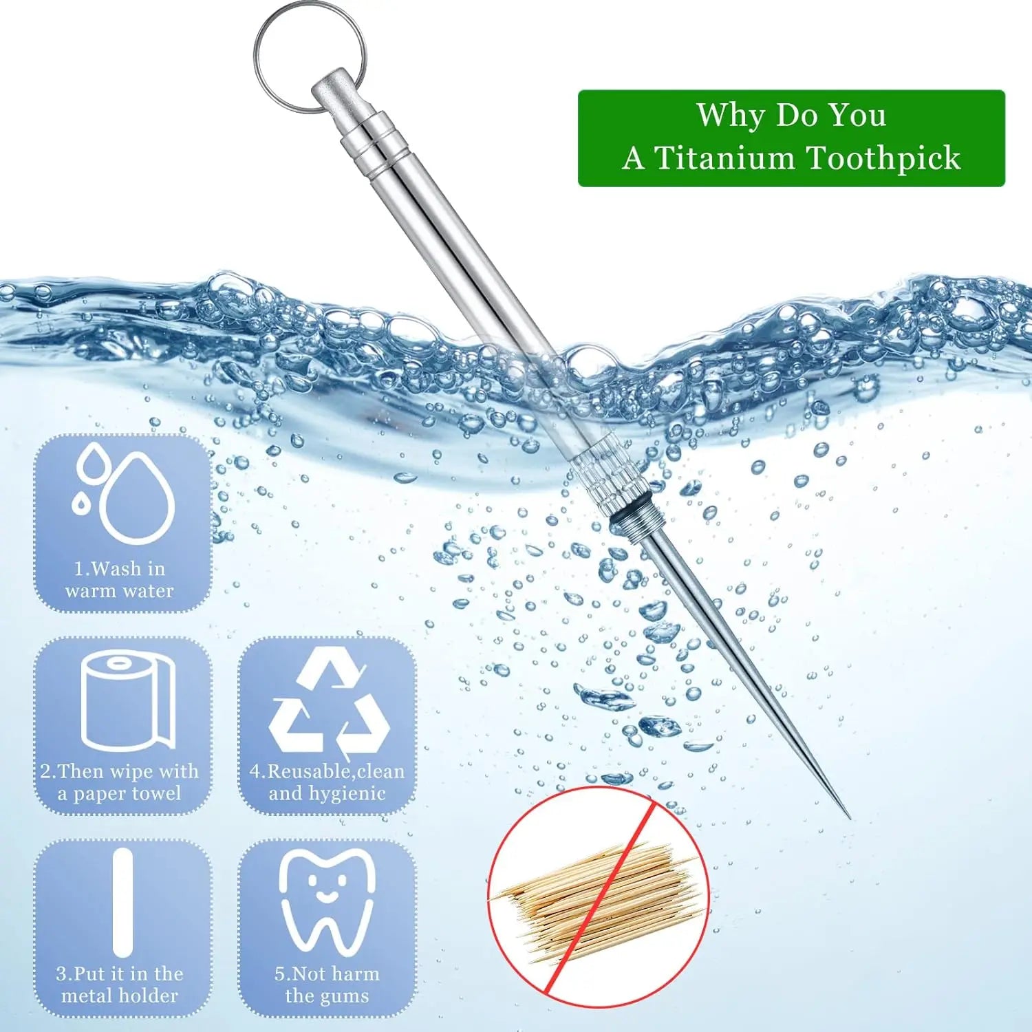 Ultra-Durable Titanium Toothpick – Reusable Waterproof EDC Travel Pick (2/4 Pack)