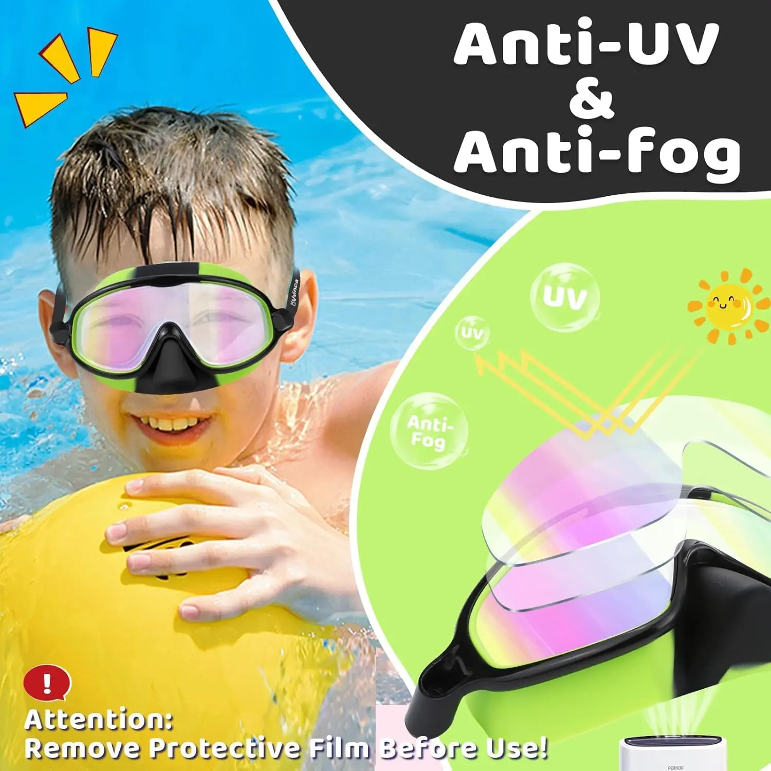 🔥summer sale 25% OFF 🔥  Swim Goggles 2 Pcs with Nose Cover for Ages 3-12+ Kids,Youth,UV Protection Anti-Fog Wide View Anti-Shattered Lens for Boys and Girls - Safety anti-uv swim glass anti-fog swimming goggles for Lake,Beach, Summer Party