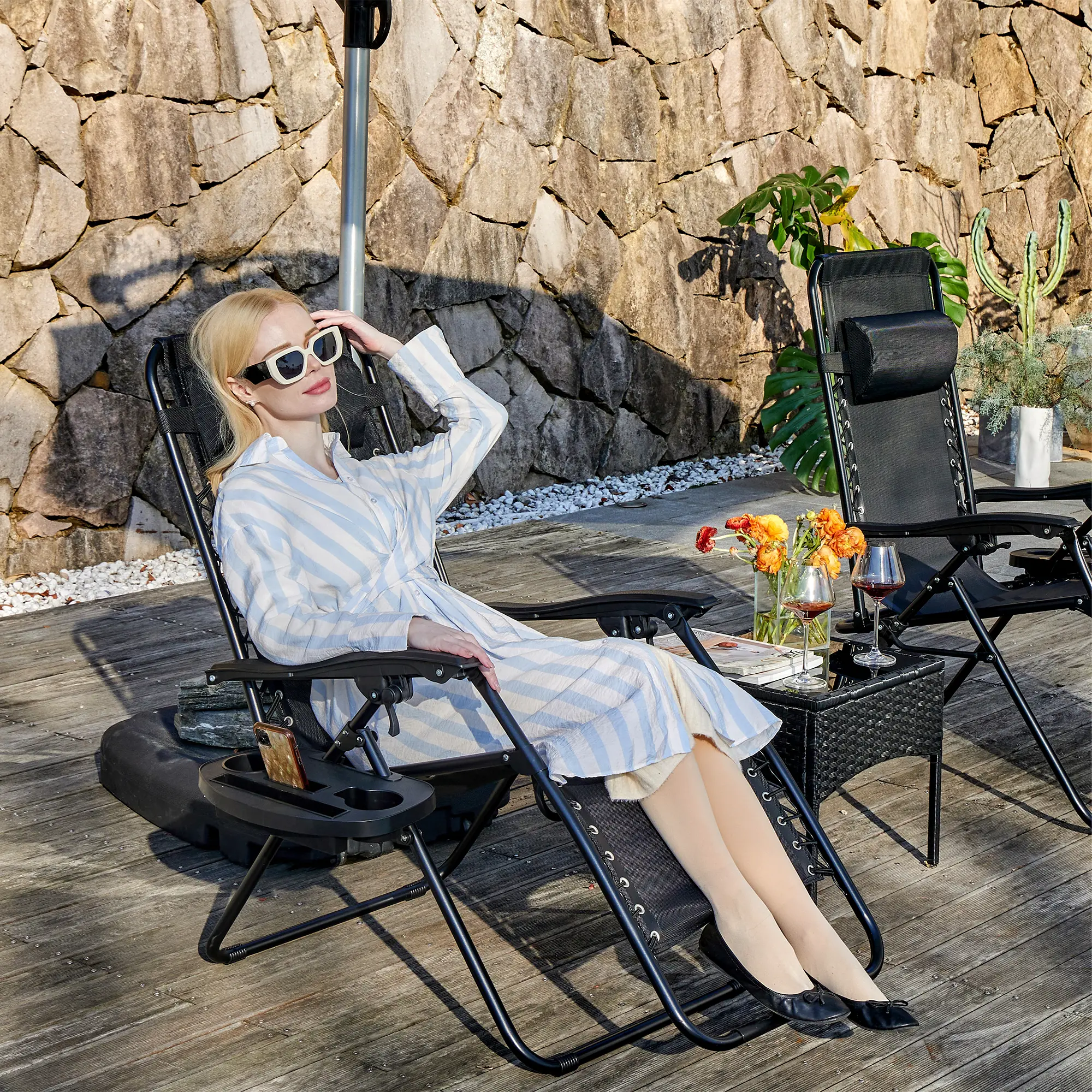 🔥summer sale 25% OFF 🔥 Outdoor Zero Gravity Chairs, Set of 2 Portable Recliner Beach Camping Patio Outdoor Folding Lounge Chair with Cup Holder Trays and Adjustable Pillow