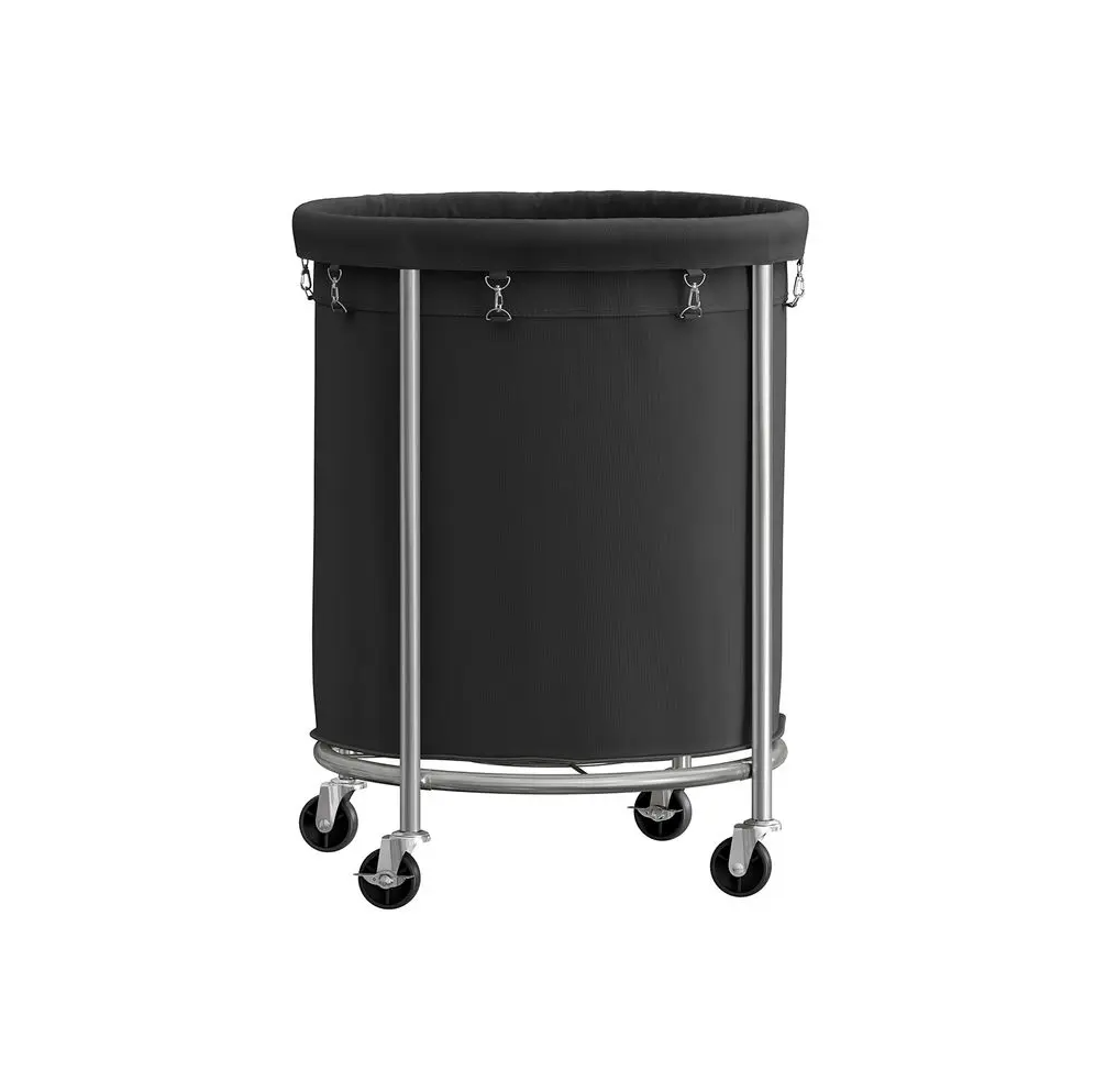 29-Gallon (110 L) Laundry Basket with Wheels, Rolling Round Heavy-Duty Laundry Hamper Cart with Steel Frame and Removable Bag, 2 Locking Wheels, Cream White and Metallic Silver